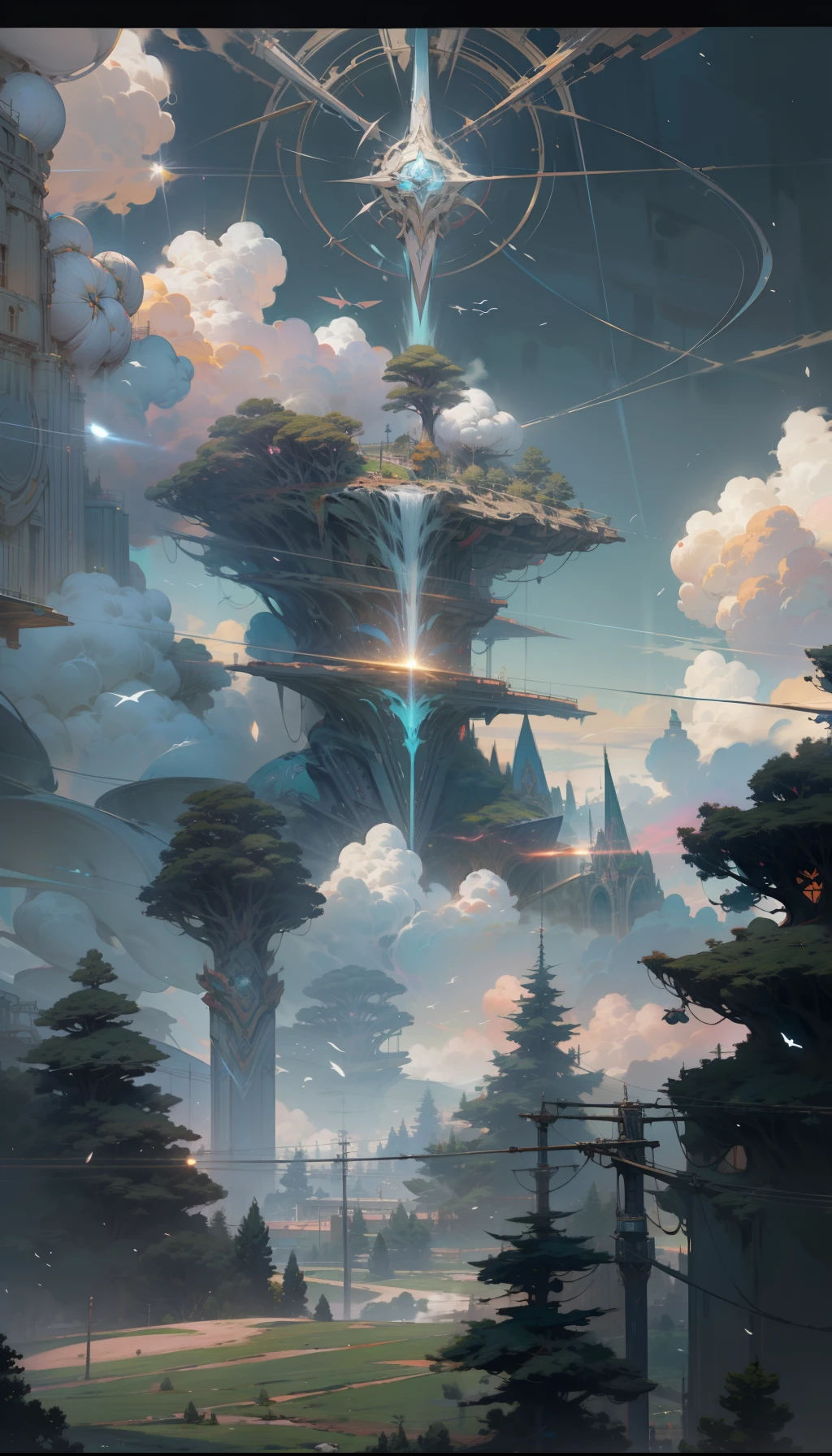 Sky, Clouds, holding_weapon, no_humans, Glow, giant_ trees , cyberpunk_Architecture, "sky, cloud, glowing, big trees , building, cybernetic _trees, tree_mech, sci-fi, cityscape, realistic, mechanical" Science Fiction, Cities, Rendered in Octane, hyper realistic, 8k, epic composition, cinematic, octane render, artstation landscape vista photography by Carr Clifton & Galen Rowell, 16K resolution, Landscape veduta photo by Dustin Lefevre & tdraw, 8k resolution, detailed landscape painting by Ivan Shishkin, DeviantArt, Flickr, rendered in Enscape, Miyazaki, Nausicaa Ghibli, Breath of The Wild,,trending in artstation, cgsociety, 8k post-processing highly detailed,Junji Murakami, Mucha Klimt, Sharandula, Hiroshi Yoshida, Tom Bagshaw, Ross Tran, Artgerm,Craig Mullins,dramatic,Junji Murakami, moody lighting rendered by octane engine,characters 8K symmetrical arstation, cape,cinematic lighting, intricate details, 8k detail post processing, hyperealistic, octane rend, Zdzisław Beksiński style, ar 2:3 Reality Reality --auto --s2