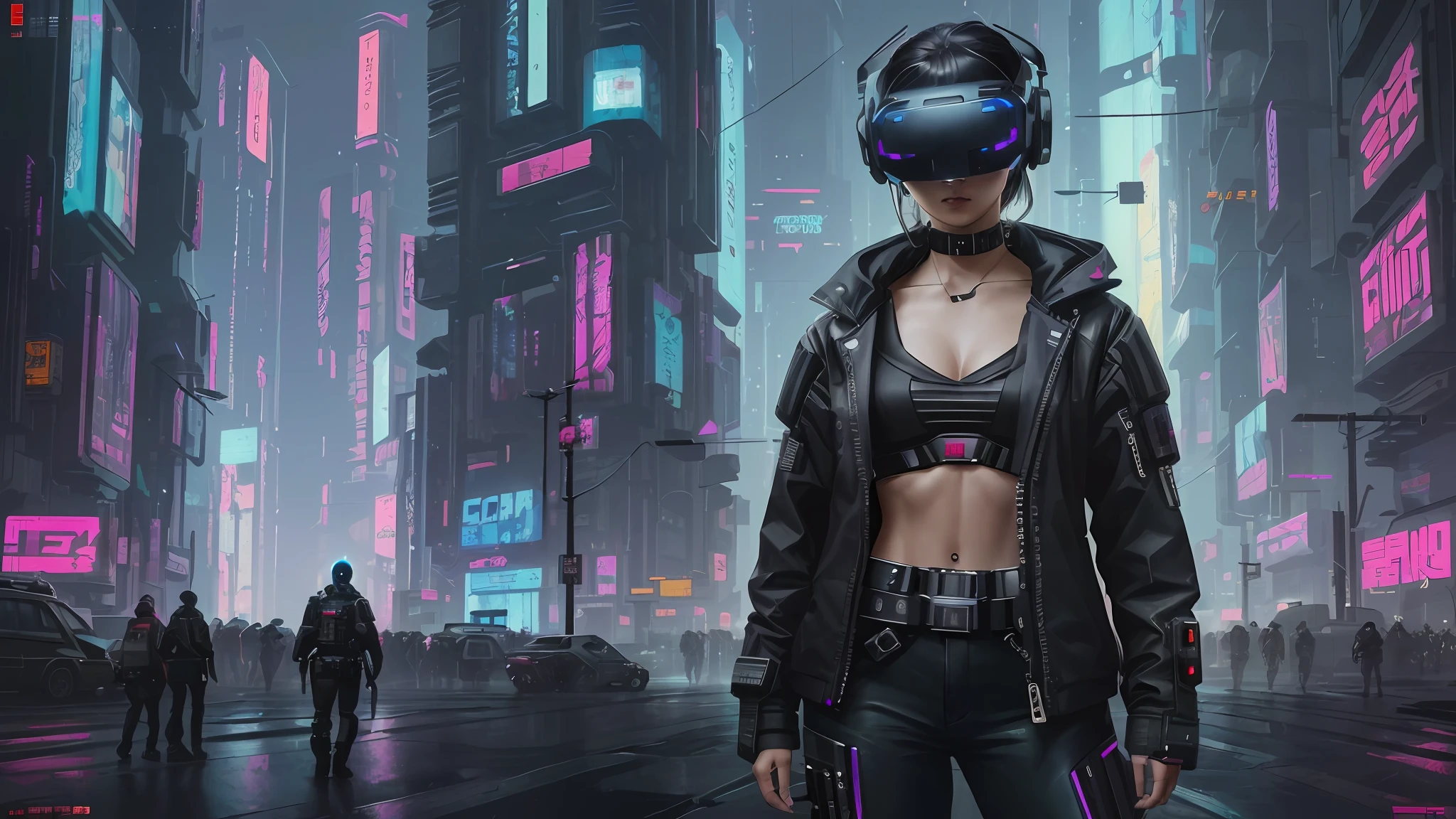 ((a cyberpunk magazine cover)), (((large and elegant texts, lines of small text, lots of text, stickers, big artistic logo)))), ((8k rough photo, style, SIGMA 85mm f1.4, film grain, delicate photography, masterpiece, best quality, sci-fi, cyberpunk, grime, gritty)), (detailed hyper realistic background, ultra sharp background, sci-fi background, cyberpunk cityscape background, cyberpunk street background, hyper detailed background, hyper intricate details), ((cinematic lighting, better shadows, rim lighting, two-tone lighting, refined details))
BREAK
((a cyberpunk magazine cover)), (a cyberpunk fashion magazine cover), ((full-body portrait of a cyberpunk womam:1.3)), a cyberpunk magazine cover of ((a woman, sci-fi VR headset covering face, compact body, sci-fi, cyberpunk, open jacket))), a woman with ((ultra high resolution face, high quality face, hyper detailed face, science fiction VR headset covering face, stylish hair, perfect smooth skin, open jacket)), ((ideal body figure, good anatomy, compact body, good body proportions, open jacket)), ((8k raw photo, style, SIGMA 85mm f1.4, film grain, delicate photography, masterpiece, best quality, sci-fi, cyberpunk, grime, gritty)), ((cinematic lighting, best shadows, rim lighting, two-tone lighting, diffuse skin glow, refined details)), a cyberpunk magazine cover of (((a woman, sci-fi VR headset covering the face, compact body, sci-fi, cyberpunk, open jacket))), ((a cyberpunk magazine cover)), (a cyberpunk fashion magazine cover)
BREAK
((a cyberpunk magazine cover)), ((((large and elegant texts, lines of small texts, lots of text, stickers, big artistic logo)))), ((8k rough photo, style, SIGMA 85mm f1.4, film grain, delicate photography, masterpiece, best quality, sci-fi, cy