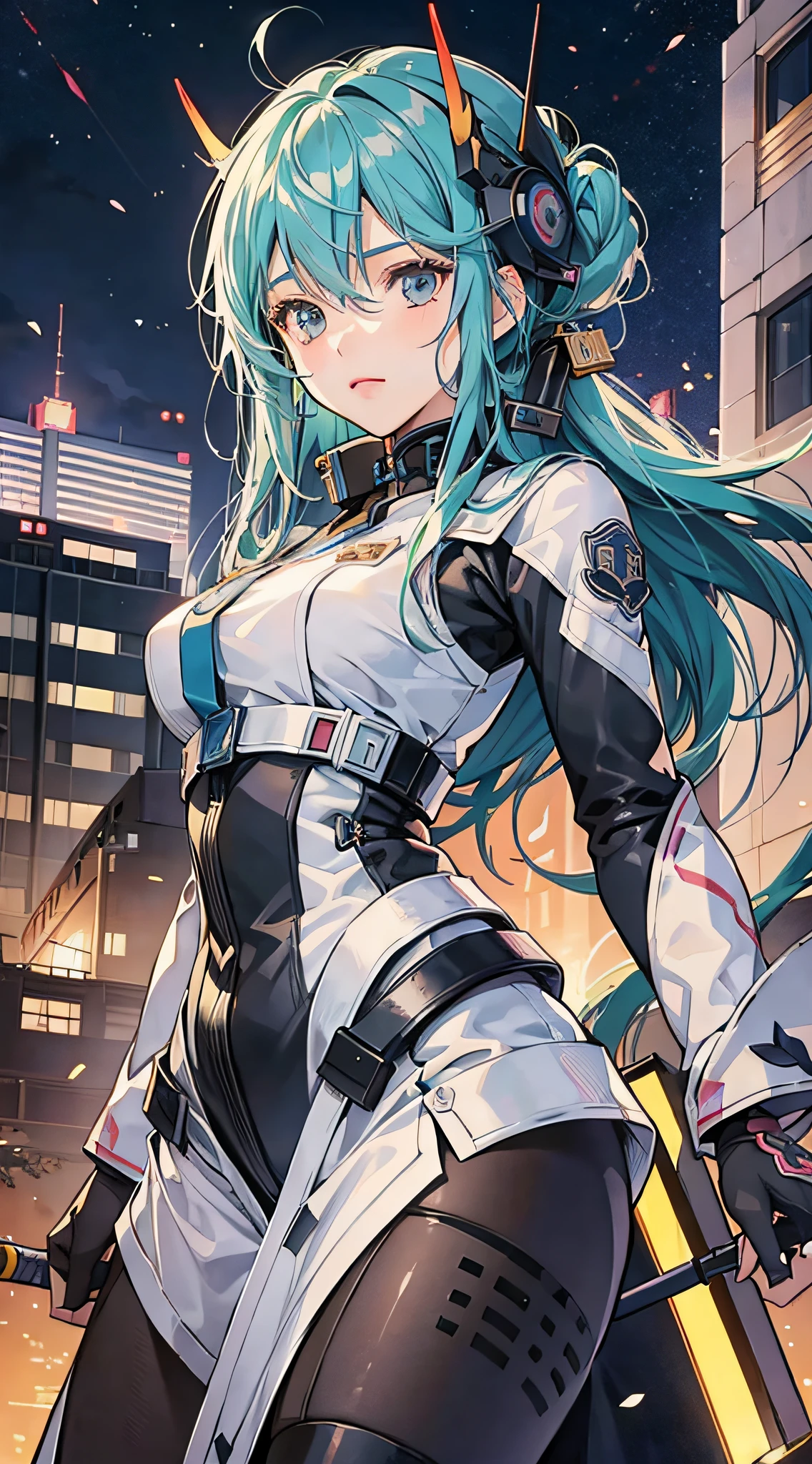 A female robot, anime art with fine details, Masamune Shiro, young anime person, detailed Hajime Yatatate character design, Fus Rei brush strokes, night core scene, moe anime style. --auto --s2