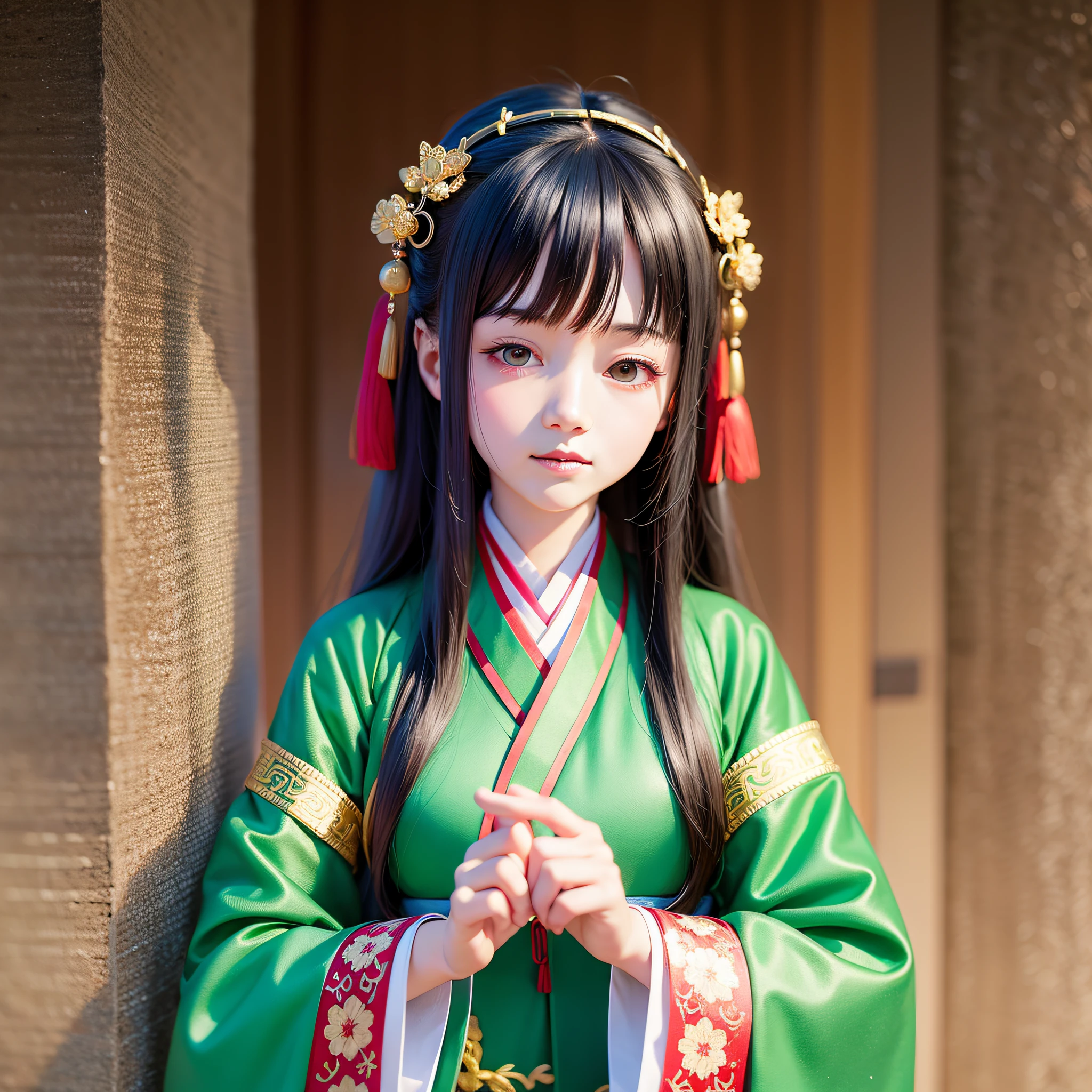 Hanfu, traditional Chinese costume girl, exquisite details, correct proportions, dreamy background