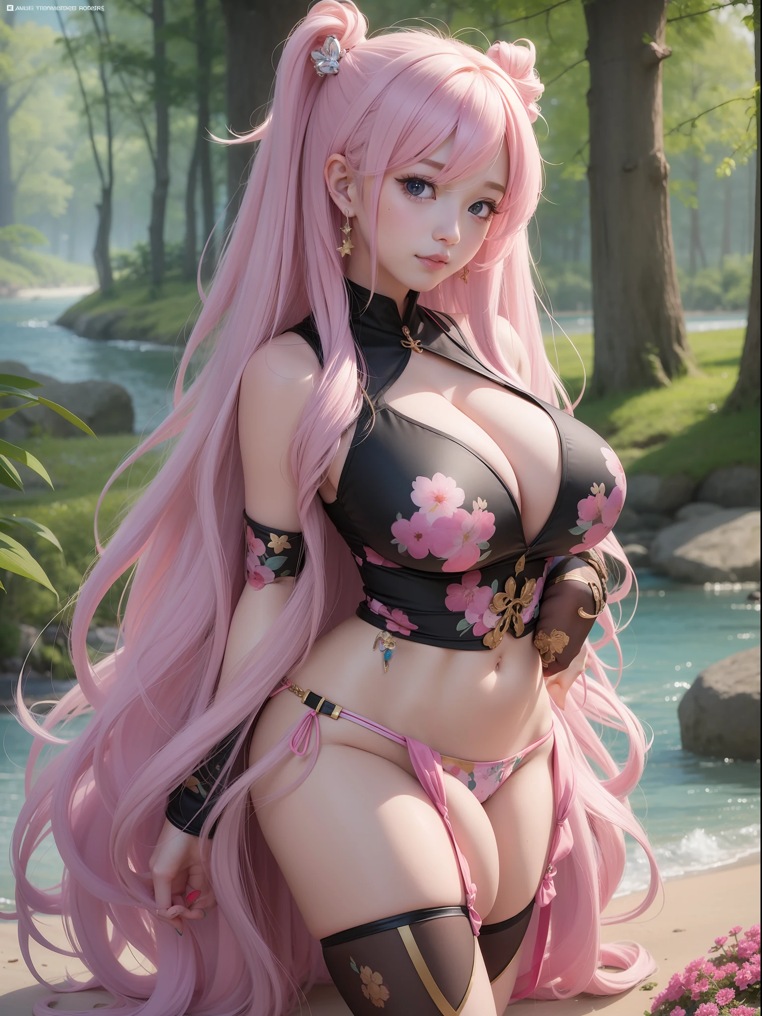 anime girl with absolutely beautiful long hair, sexy bikini, anime moe artstyle, cute anime girl, cute anime girl portrait, pretty anime girl, portrait of cute anime girl, kawaii realistic portrait, anime visual of a cute girl, cute anime girl portraits, portrait anime girl, anime style portrait, beautiful anime girl, full body, smile, (huge boobs:1.5), navel, thin waist, (big hip), Thighs, from bellow