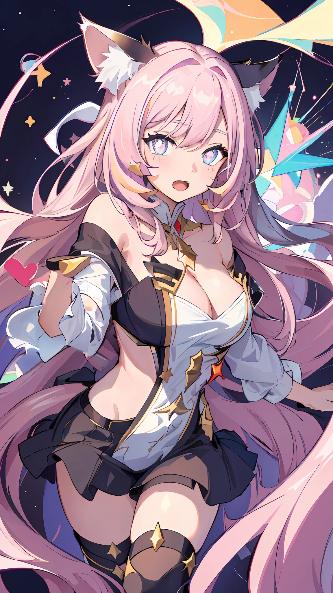 Tight fist, 5fingers, cleavage, revealing clothes, large breasts
