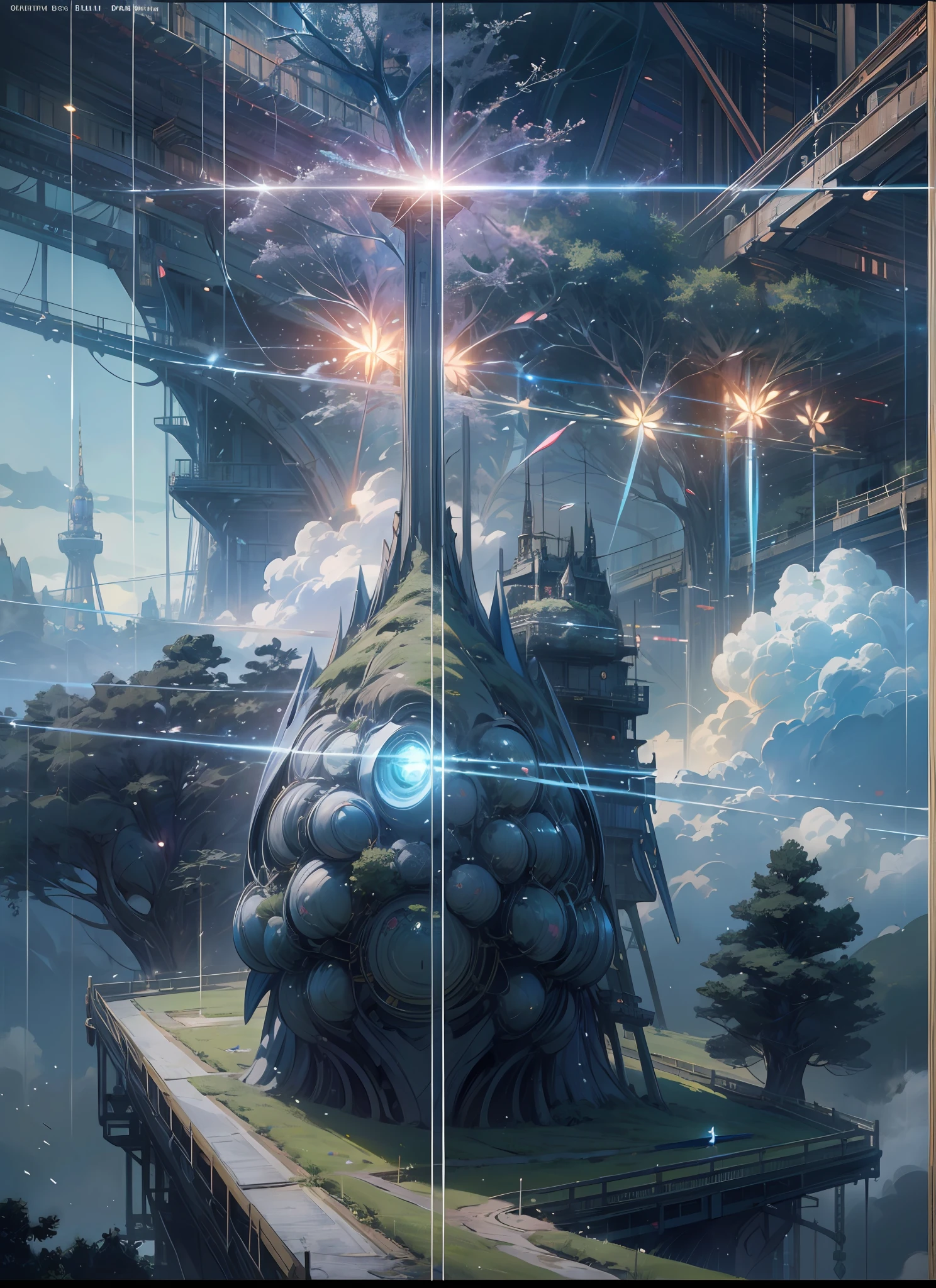 Sky, Clouds, holding_weapon, no_humans, Glow, giant_ trees , art, war_ mecha,artificial intelligence_Architecture, drones, "sky, cloud, glowing, big trees , Green house building, cybernetic _trees, tree_mech, sci-fi, cityscape, realistic, mechanical" Science Fiction, Cities, Rendered in Octane, hyper realistic, 8k, epic composition, cinematic, octane render, artstation landscape vista photography by Carr Clifton & Galen Rowell, 16K resolution, Landscape veduta photo by Dustin Lefevre & tdraw, 8k resolution, detailed landscape painting by Ivan Shishkin, DeviantArt, Flickr, rendered in Enscape, Miyazaki, Nausicaa Ghibli, Breath of The Wild,,trending in artstation, cgsociety, 8k post-processing highly detailed,Junji Murakami, Mucha Klimt, Sharandula, Hiroshi Yoshida, Tom Bagshaw, Ross Tran, Artgerm,Craig Mullins,dramatic,Junji Murakami, moody lighting rendered by octane engine,characters 8K symmetrical arstation, cape,cinematic lighting, intricate details, 8k detail post processing, hyperealistic, octane rend, Zdzisław Beksiński style, ar 2:3 Reality Reality --auto --s2
