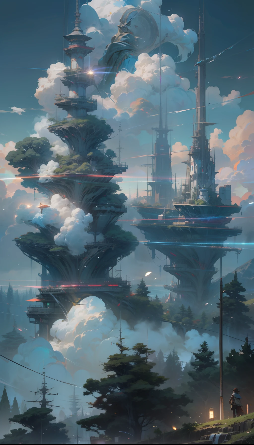 Sky, Clouds, holding_weapon, nohumans, Glow, giant trees , cyberpunk_Architecture, "sky, cloud, glowing, big trees , building, cybernetic _trees, tree_mech, sci-fi, cityscape, realistic, mechanical" Science Fiction, Cities, Rendered in Octane, hyper realistic, 8k, epic composition, cinematic, octane render, artstation landscape vista photography by Carr Clifton & Galen Rowell, 16K resolution, Landscape veduta photo by Dustin Lefevre & tdraw, 8k resolution, detailed landscape painting by Ivan Shishkin, DeviantArt, Flickr, rendered in Enscape, Miyazaki, Nausicaa Ghibli, Breath of The Wild,,trending in artstation, cgsociety, 8k post-processing highly detailed,Junji Murakami, Mucha Klimt, Sharandula, Hiroshi Yoshida, Tom Bagshaw, Ross Tran, Artgerm,Craig Mullins,dramatic,Junji Murakami, moody lighting rendered by octane engine,characters 8K symmetrical arstation, cape,cinematic lighting, intricate details, 8k detail post processing, hyperealistic, octane rend, Zdzisław Beksiński style, ar 2:3 Reality Reality   -upscale --auto --s2