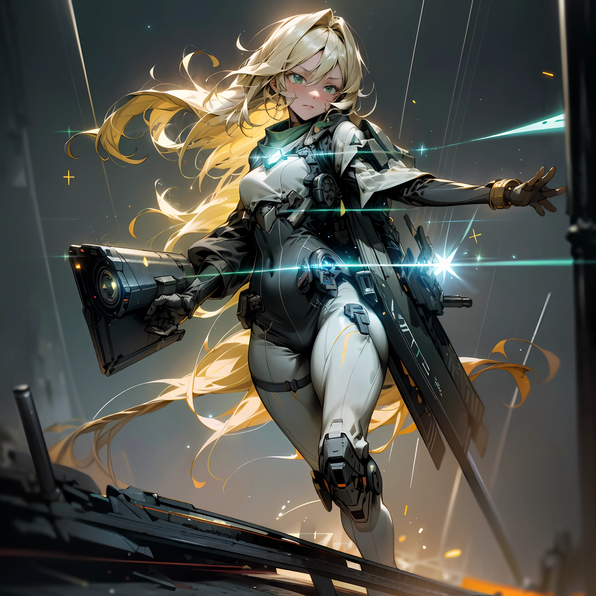 a girl running and shooting a rail gun, smoke, explosion, debris, (battlefield:1.4), (running:1.4), (shooting:1.4), (Rail gun:1.4), (Thick Body:1.4), (Long Blond Hair:1.4), Green Eyes, HDR (High Dynamic Range), Ray Tracing, NVIDIA RTX, Super-Resolution, Unreal 5, Subsurface Scattering, PBR Texturing, Post-Processing, Anisotropic Filtering, Depth-Of-Field ,Maximum Clarity And Sharpness, Multi-Layered Textures, Albedo And Specular Maps, Surface Shading, Accurate Simulation Of Light-Material Interaction, Octane Render, Two-Tone Lighting, Low ISO, White Balance, Rule Of Thirds, Wide Aperture, 8K RAW, Efficient Sub-Pixel, Sub-Pixel Convolution, (Luminescent Particles:1.4), {{Masterpiece, Best Quality, Extremely Detailed CG, Unity 8k Wallpaper, 3D, Cinematic Lighting, Lens Flare}},