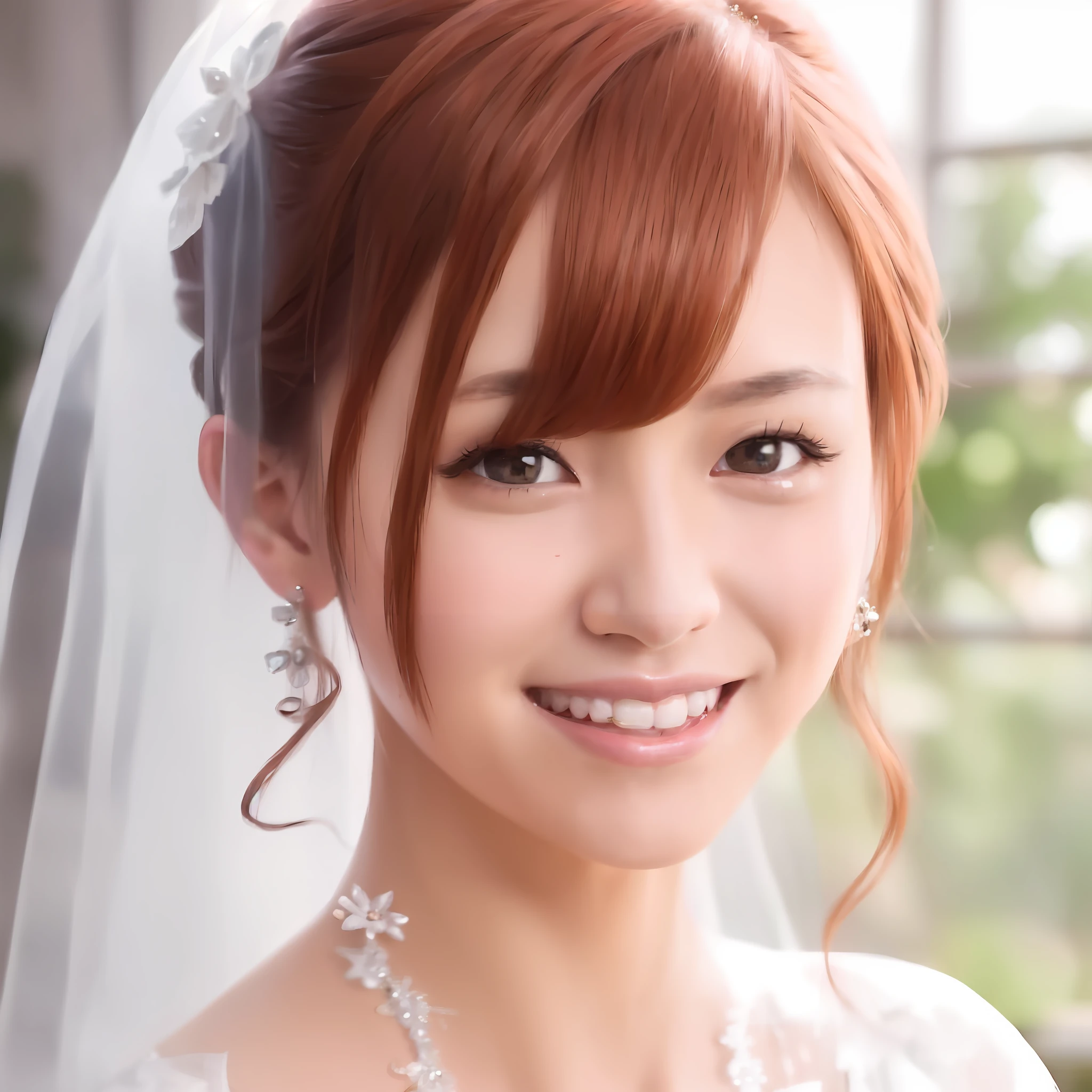a close up of a woman wearing a wedding dress and a veil, 奈良美智, deayami kojima, takada akemi, ayami kojima amano, lovely smile, chiho, kawaii hairstyle, coy smile, sakimi chan, ayaka, white hime cut hairstyle, beautiful japanese girls face, kawaii realistic portrait