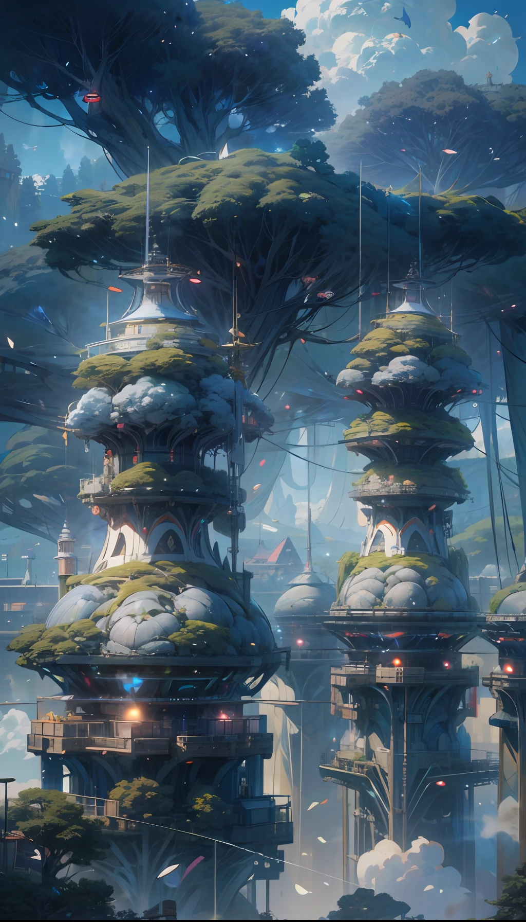 Sky, Clouds, holding_weapon, no_humans, Glow, giant_ trees , art, war_ mecha,artificial intelligence_Architecture, drones, "sky, cloud, glowing, big trees , Green house building, cybernetic _trees, tree_mech, sci-fi, cityscape, realistic, mechanical" Science Fiction, Cities, Rendered in Octane, hyper realistic, 8k, epic composition, cinematic, octane render, artstation landscape vista photography by Carr Clifton & Galen Rowell, 16K resolution, Landscape veduta photo by Dustin Lefevre & tdraw, 8k resolution, detailed landscape painting by Ivan Shishkin, DeviantArt, Flickr, rendered in Enscape, Miyazaki, Nausicaa Ghibli, Breath of The Wild,,trending in artstation, cgsociety, 8k post-processing highly detailed,Junji Murakami, Mucha Klimt, Sharandula, Hiroshi Yoshida, Tom Bagshaw, Ross Tran, Artgerm,Craig Mullins,dramatic,Junji Murakami, moody lighting rendered by octane engine,characters 8K symmetrical arstation, cape,cinematic lighting, intricate details, 8k detail post processing, hyperealistic, octane rend, Zdzisław Beksiński style, ar 2:3 Reality Reality --auto --s2