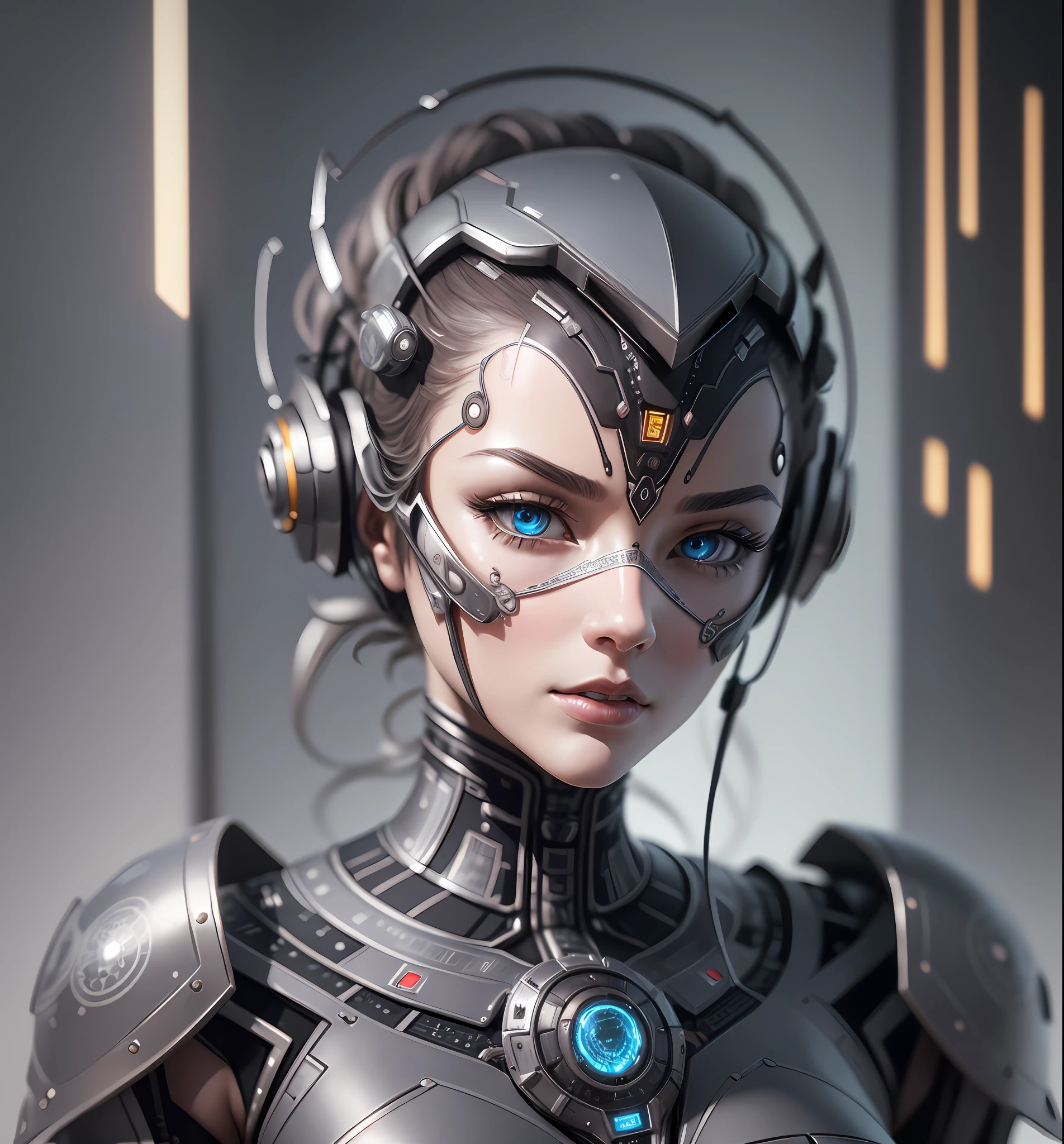Intricate 3d rendering of highly detailed beautiful ceramic silhouette female robot face, cyborg, robotic parts, 150 mm, beautiful studio soft light, rim light, vibrant details, luxury cyberpunk, lace, surreal, anatomy , Facial Muscles, Cable Wires, Microchip, Elegant, Beautiful Background, Octane Rendering, HR Giger Style, 8k, Best Quality, Masterpiece, Illustration, Very Delicate and Beautiful, Very Detailed, CG, Uniform, Wallpaper, (fidelity, fidelity: 1.37), amazing, fine detail, masterpiece, best quality, official art, very detailed cg unity 8k wallpaper, absurd, unbelievably absurd, robot, silver helmet, full body , sit and write