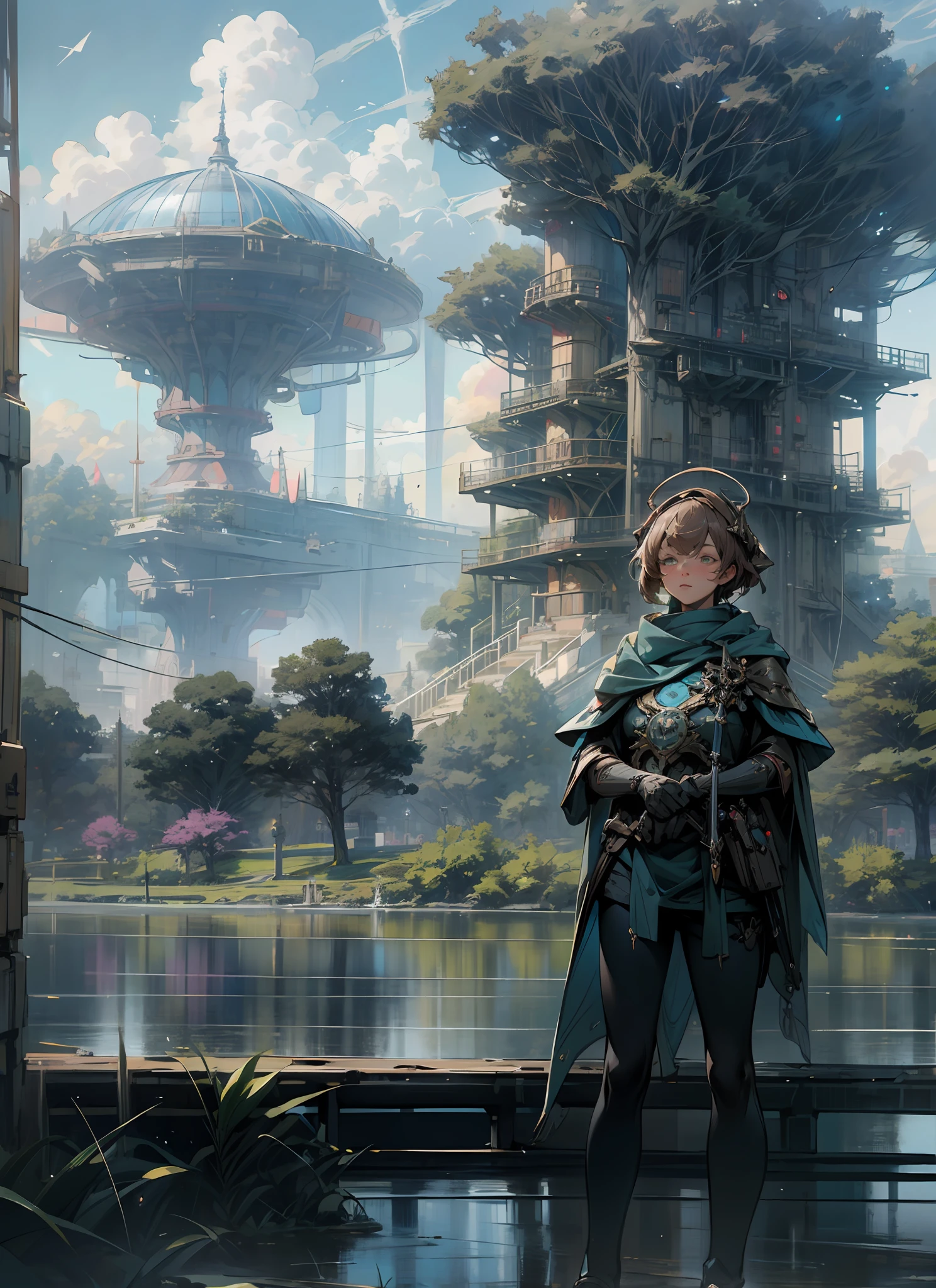 Sky, Clouds, holding_weapon, no_humans, Glow, giant_ trees , art, war_ mecha,artificial intelligence_Architecture, drones, "sky, cloud, glowing, big trees , Green house building, cybernetic _trees, tree_mech, sci-fi, cityscape, realistic, mechanical" Science Fiction, Cities, Rendered in Octane, hyper realistic, 8k, epic composition, cinematic, octane render, artstation landscape vista photography by Carr Clifton & Galen Rowell, 16K resolution, Landscape veduta photo by Dustin Lefevre & tdraw, 8k resolution, detailed landscape painting by Ivan Shishkin, DeviantArt, Flickr, rendered in Enscape, Miyazaki, Nausicaa Ghibli, Breath of The Wild,,trending in artstation, cgsociety, 8k post-processing highly detailed,Junji Murakami, Mucha Klimt, Sharandula, Hiroshi Yoshida, Tom Bagshaw, Ross Tran, Artgerm,Craig Mullins,dramatic,Junji Murakami, moody lighting rendered by octane engine,characters 8K symmetrical arstation, cape,cinematic lighting, intricate details, 8k detail post processing, hyperealistic, octane rend, Zdzisław Beksiński style, ar 2:3 Reality Reality --auto --s2
