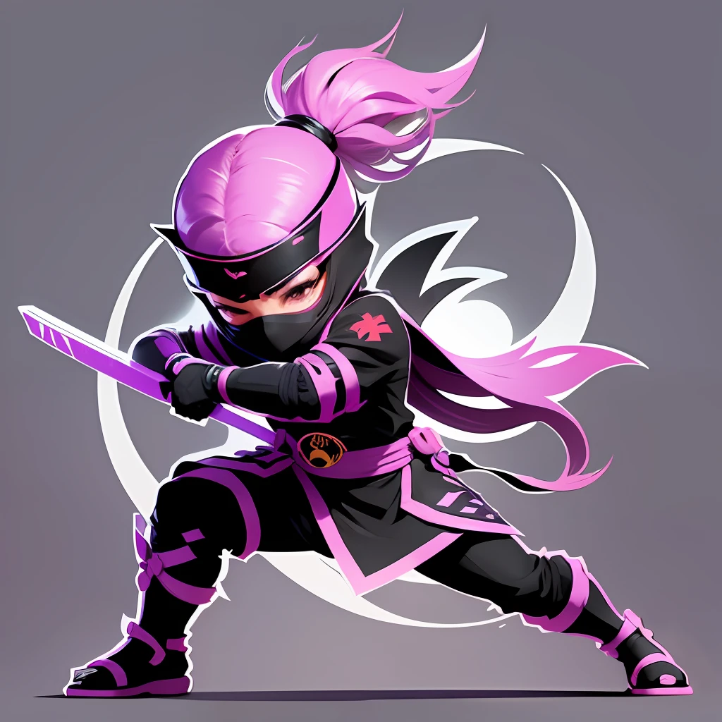 ninja cutout sticker design, with a white outline, in vibrant vivid colors, on a PNG background, stickers kawaii (ninja), professional sticker design, flat design, vector lines, colorful --auto --s2