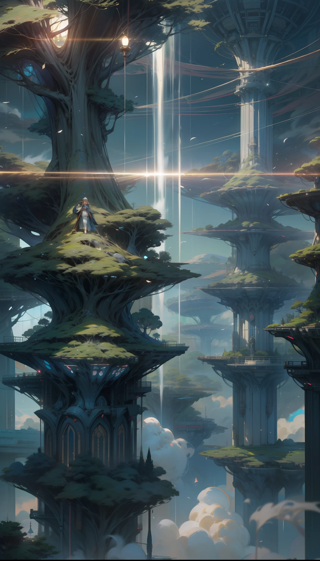 Sky, Clouds, holding_weapon, no_humans, Glow, giant_ trees , art, war_ mecha,artificial intelligence_Architecture, drones, "sky, cloud, glowing, big trees , Green house building, cybernetic _trees, tree_mech, sci-fi, cityscape, realistic, mechanical" Science Fiction, Cities, Rendered in Octane, hyper realistic, 8k, epic composition, cinematic, octane render, artstation landscape vista photography by Carr Clifton & Galen Rowell, 16K resolution, Landscape veduta photo by Dustin Lefevre & tdraw, 8k resolution, detailed landscape painting by Ivan Shishkin, DeviantArt, Flickr, rendered in Enscape, Miyazaki, Nausicaa Ghibli, Breath of The Wild,,trending in artstation, cgsociety, 8k post-processing highly detailed,Junji Murakami, Mucha Klimt, Sharandula, Hiroshi Yoshida, Tom Bagshaw, Ross Tran, Artgerm,Craig Mullins,dramatic,Junji Murakami, moody lighting rendered by octane engine,characters 8K symmetrical arstation, cape,cinematic lighting, intricate details, 8k detail post processing, hyperealistic, octane rend, Zdzisław Beksiński style, ar 2:3 Reality Reality --auto --s2