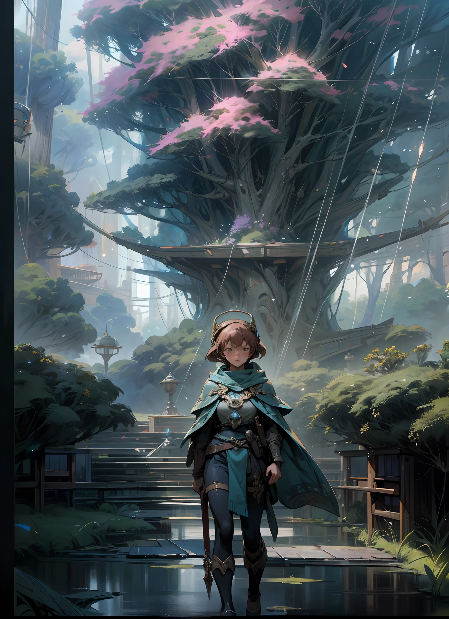 Sky, Clouds, holding_weapon, no_humans, Glow, giant_ trees , art, war_ mecha,artificial intelligence_Architecture, drones, "sky, cloud, glowing, big trees , Green house building, cybernetic _trees, tree_mech, sci-fi, cityscape, realistic, mechanical" Science Fiction, Cities, Rendered in Octane, hyper realistic, 8k, epic composition, cinematic, octane render, artstation landscape vista photography by Carr Clifton & Galen Rowell, 16K resolution, Landscape veduta photo by Dustin Lefevre & tdraw, 8k resolution, detailed landscape painting by Ivan Shishkin, DeviantArt, Flickr, rendered in Enscape, Miyazaki, Nausicaa Ghibli, Breath of The Wild,,trending in artstation, cgsociety, 8k post-processing highly detailed,Junji Murakami, Mucha Klimt, Sharandula, Hiroshi Yoshida, Tom Bagshaw, Ross Tran, Artgerm,Craig Mullins,dramatic,Junji Murakami, moody lighting rendered by octane engine,characters 8K symmetrical arstation, cape,cinematic lighting, intricate details, 8k detail post processing, hyperealistic, octane rend, Zdzisław Beksiński style, ar 2:3 Reality Reality --auto --s2