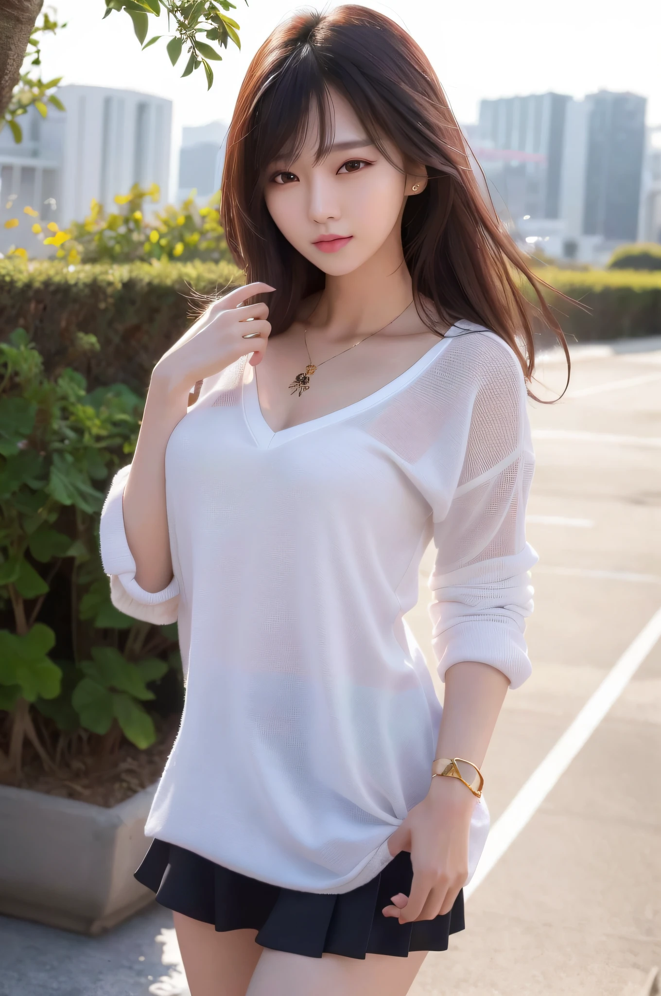 Allafard asian woman posing for photo in white shirt and black skirt, gorgeous young korean woman, beautiful korean woman, beautiful korean young woman, korean girl, in white clothes, wearing white v-neck top, beautiful asian girl, korean female fashion model, asian girl, korean woman, white top, chinese girl, attractive girl, beautiful model girl, sweet smile