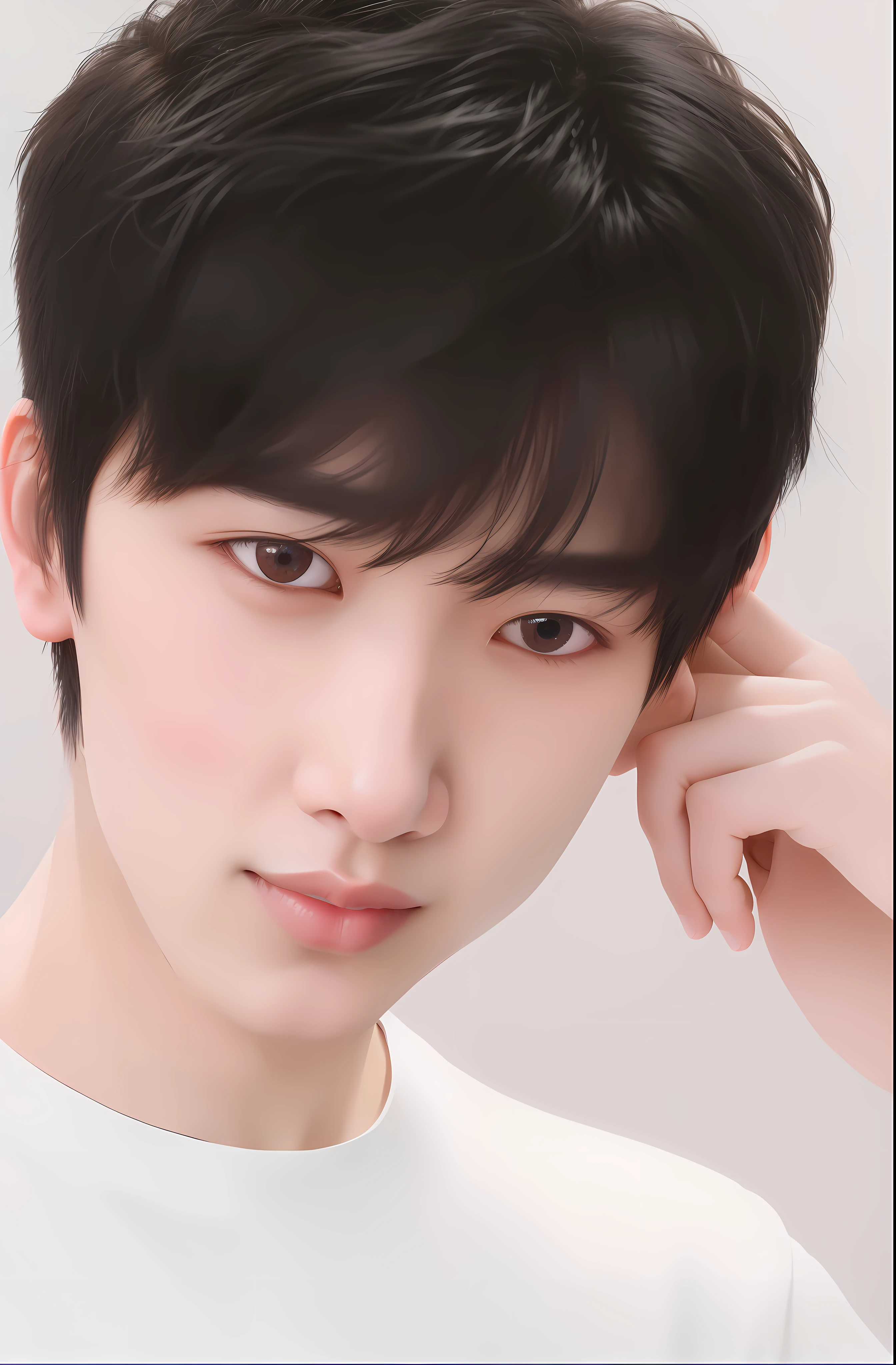 arafed asian man with a white shirt and black hair, cai xukun, 1 7 - year - old boy thin face, jinyoung shin, yanjun chengt, heise jinyao, wan adorable korean face, inspired by Bian Shoumin, loong, male ulzzang, ten lee, headshot profile picture, hyung tae, inspired by Zhang Han