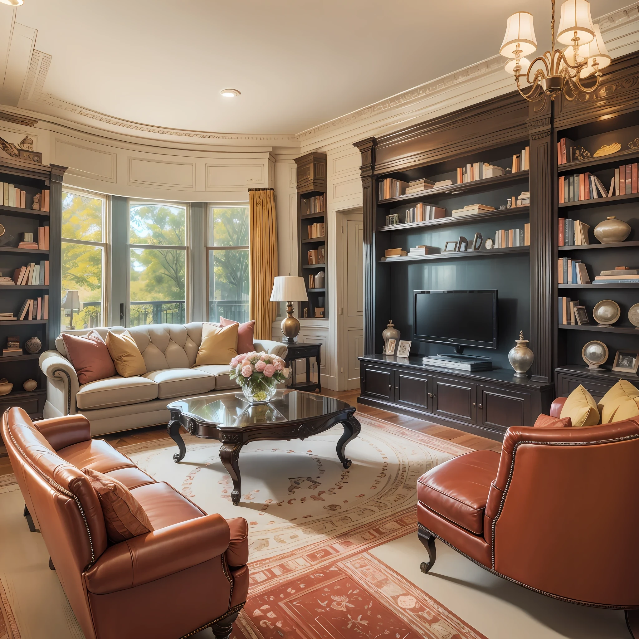 Spacious and exclusive lounge with bookshelves --auto --s2