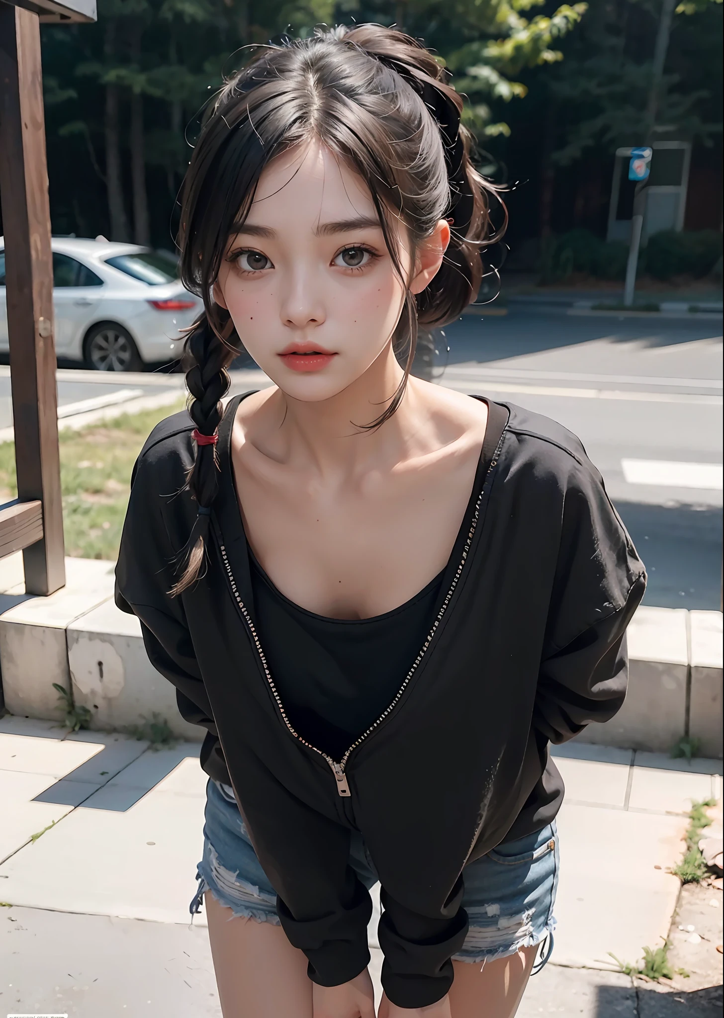 (1girl), 18-year-old woman, cute and beautiful girl, (flat chest:1.é), petite, short black pigtails,
cowboy shot, porcelain skin, standing,(downblouse),
photorealistic, photo, photorealism, photorealistic digital art trending on Artstation 8k HD high definition detailed realistic, detailed, skin texture, hyper detailed, realistic skin texture, armature, best quality, ultra high res, photorealistic,, high resolution, detailed, raw photo,