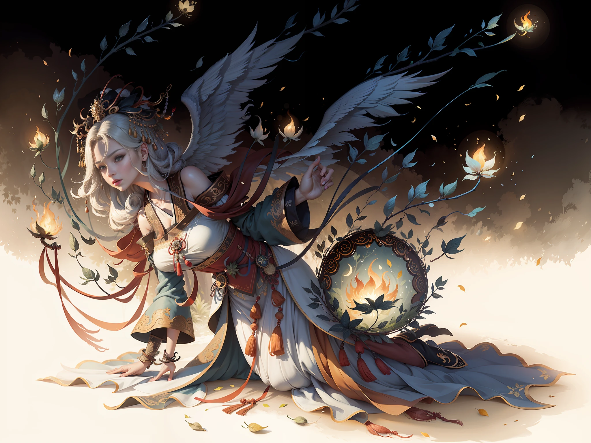 Masterpiece, best quality, real, completely real, a beautiful woman, ancient Chinese imperial robe, majestic domineering, curvaceous figure, phoenix eyes, phoenix feathers, sunshine, clear face, masterpiece, super detail, movie composition, ultra hd, high quality, extremely detailed, official art, uniform 8k wallpaper, super detail, (very detailed CG unity 8k wallpaper), (best quality), (best illustration), (best shadow), UI interface border design with natural elements forest theme. Avatar frame designed as round, surrounded by delicate leaves and branches, with fireflies and glowing particle effects, (UI interface box design), (natural elements), (jungle theme), (square), (leaves), (branches), (fireflies), butterflies, (delicate leaves), (glow), (particle effects), isometric 3D, Octane rendering, ray tracing, super detailed