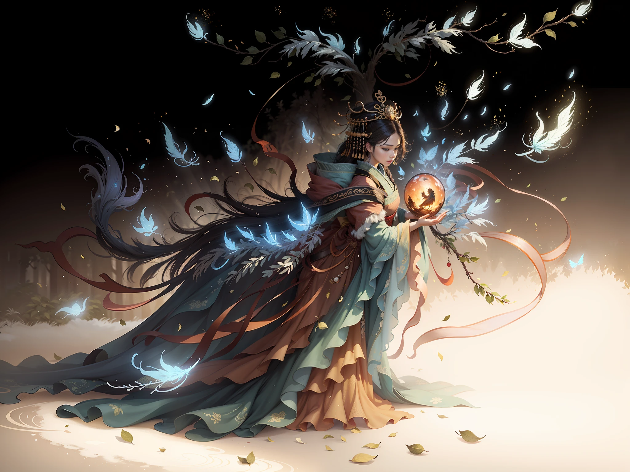 Masterpiece, best quality, real, completely real, a beautiful woman, ancient Chinese imperial robe, majestic domineering, curvaceous figure, phoenix eyes, phoenix feathers, sunshine, clear face, masterpiece, super detail, movie composition, ultra hd, high quality, extremely detailed, official art, uniform 8k wallpaper, super detail, (very detailed CG unity 8k wallpaper), (best quality), (best illustration), (best shadow), UI interface border design with natural elements forest theme. Avatar frame designed as round, surrounded by delicate leaves and branches, with fireflies and glowing particle effects, (UI interface box design), (natural elements), (jungle theme), (square), (leaves), (branches), (fireflies), butterflies, (delicate leaves), (glow), (particle effects), isometric 3D, Octane rendering, ray tracing, super detailed