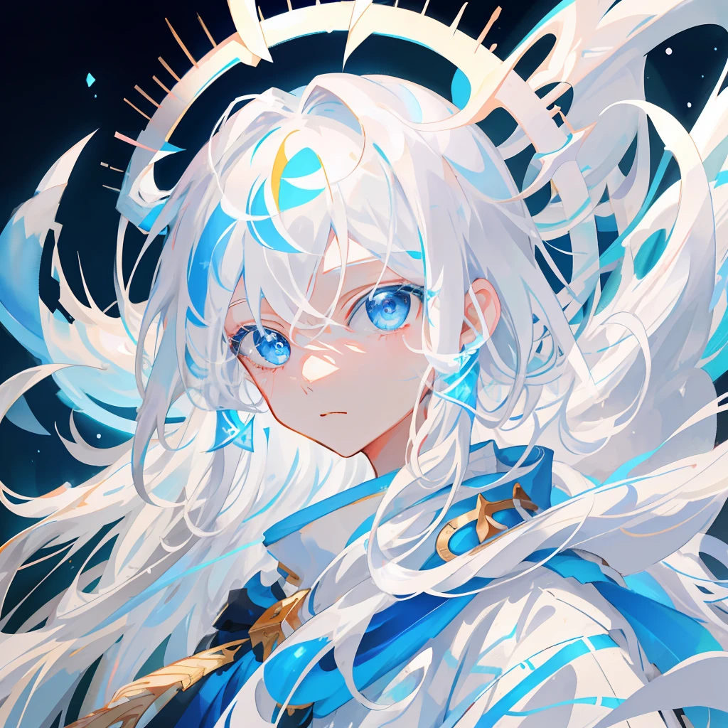 Close-up of a ager with long white hair, Shota, a teen with white hair and bright blue eyes, portrait of Yang J, winner of the pixiv competition, fantasy art, white-haired god, beautiful character painting, Guvez style artwork, the glare of Yuki Onna, Guweiz, long white hair, long white hair, flowing hair and robes