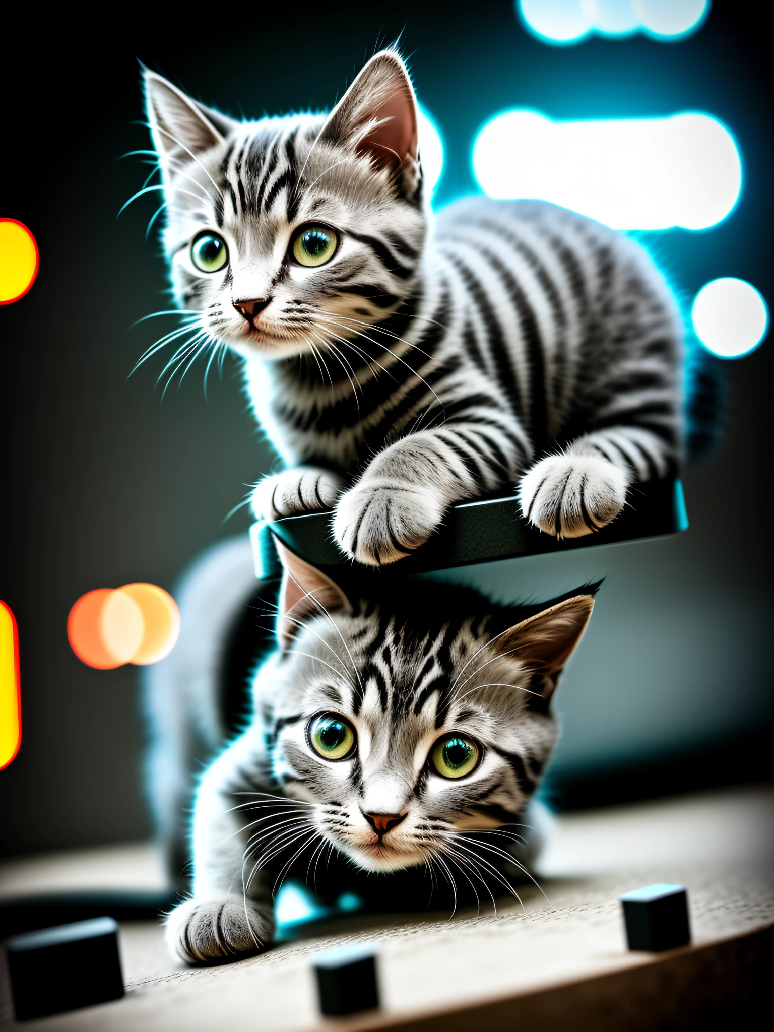 cute kitten made of metal, (cyborg: 1.1), ([tail | detailed wire]: 1.3), (complex detail), HDR, (complex detail, super detail: 1.2), cinematic shot, vignette, center