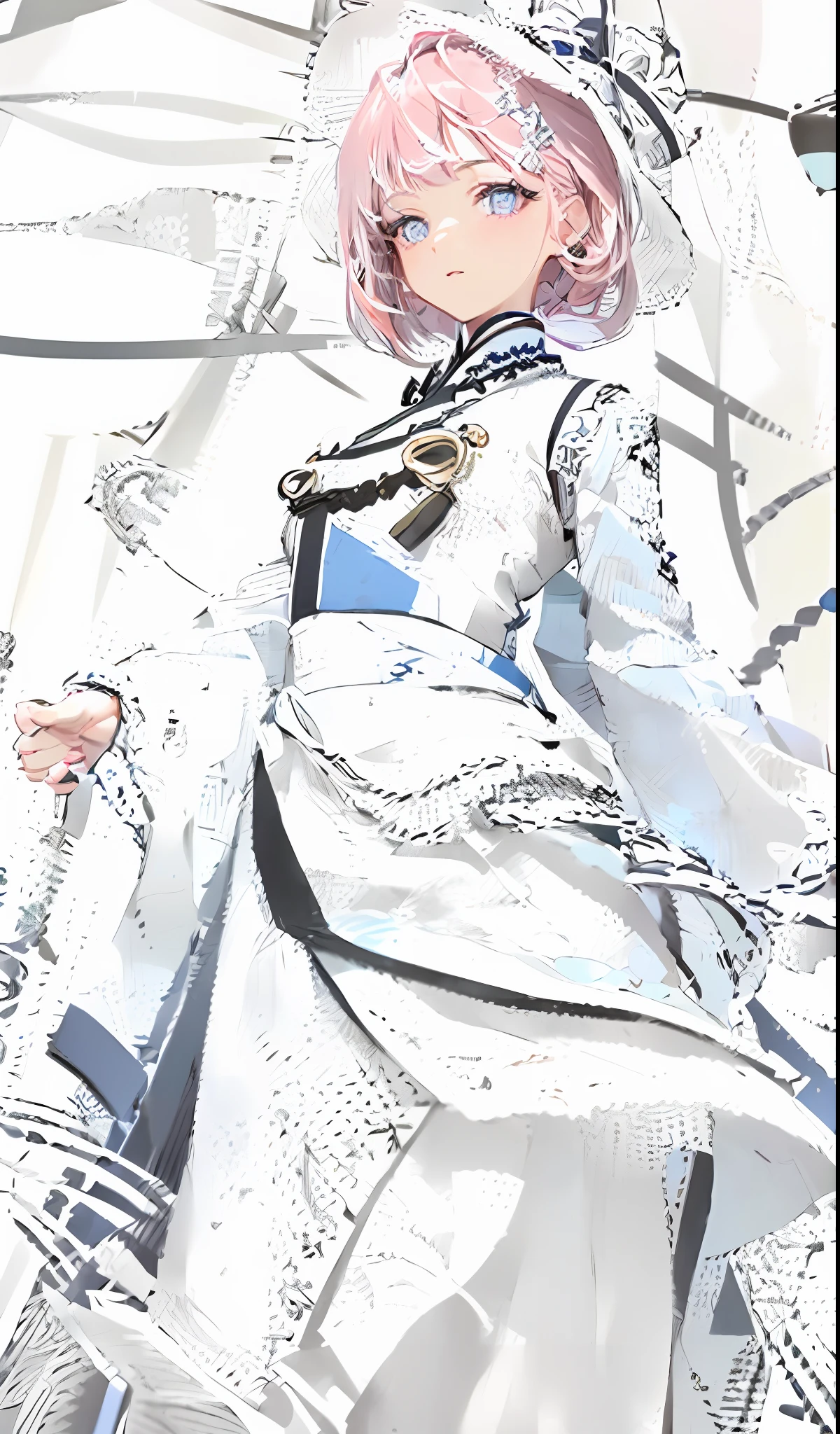 (finely detailed beautiful eyes and detailed face,masterpiece sidelighting,masterpiece,best quality,detailed,high resolution illustration),
(1girl,whole body,bishoujo,lustrous skin,looking down,looking at viewer),
(pink hair,blue eyes,ribbon,hanbok, korean clothes), (clothed_underbust:1.2),underboob,