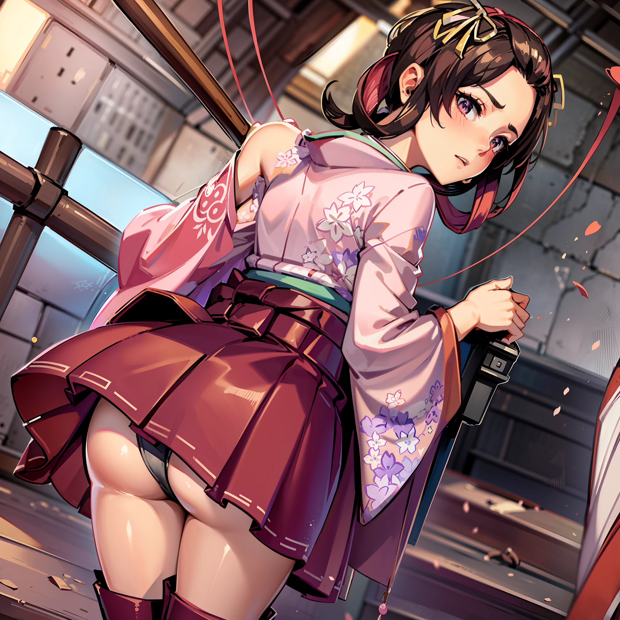 back of arm, elbow, pink kimono, sleeve