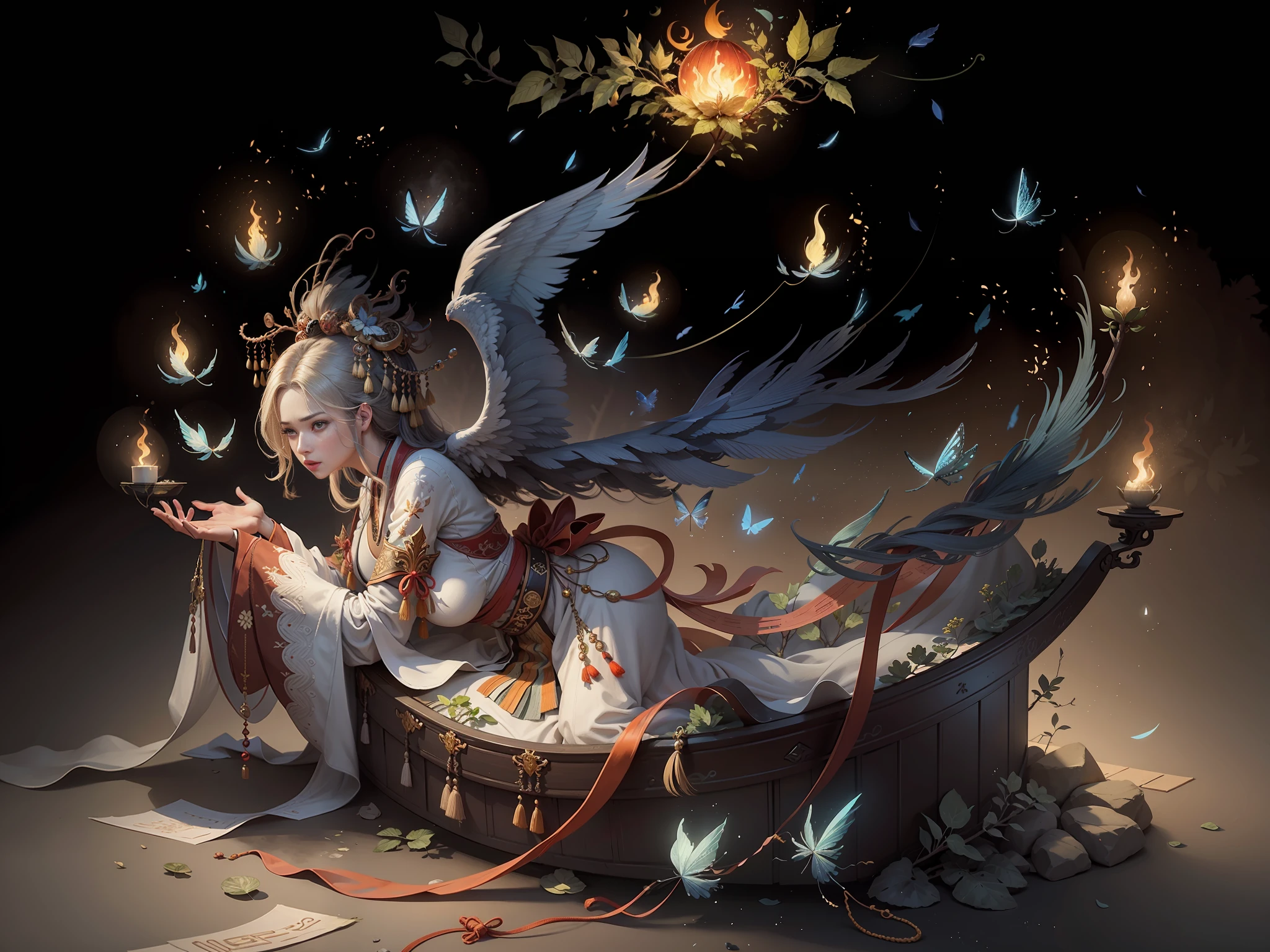 Masterpiece, best quality, real, completely real, a beautiful woman, ancient Chinese imperial robe, majestic domineering, curvaceous figure, phoenix eyes, phoenix feathers, sunshine, clear face, masterpiece, super detail, movie composition, ultra hd, high quality, extremely detailed, official art, uniform 8k wallpaper, super detail, (very detailed CG unity 8k wallpaper), (best quality), (best illustration), (best shadow), UI interface border design with natural elements forest theme. Avatar frame designed as round, surrounded by delicate leaves and branches, with fireflies and glowing particle effects, (UI interface box design), (natural elements), (jungle theme), (square), (leaves), (branches), (fireflies), butterflies, (delicate leaves), (glow), (particle effects), isometric 3D, Octane rendering, ray tracing, super detailed