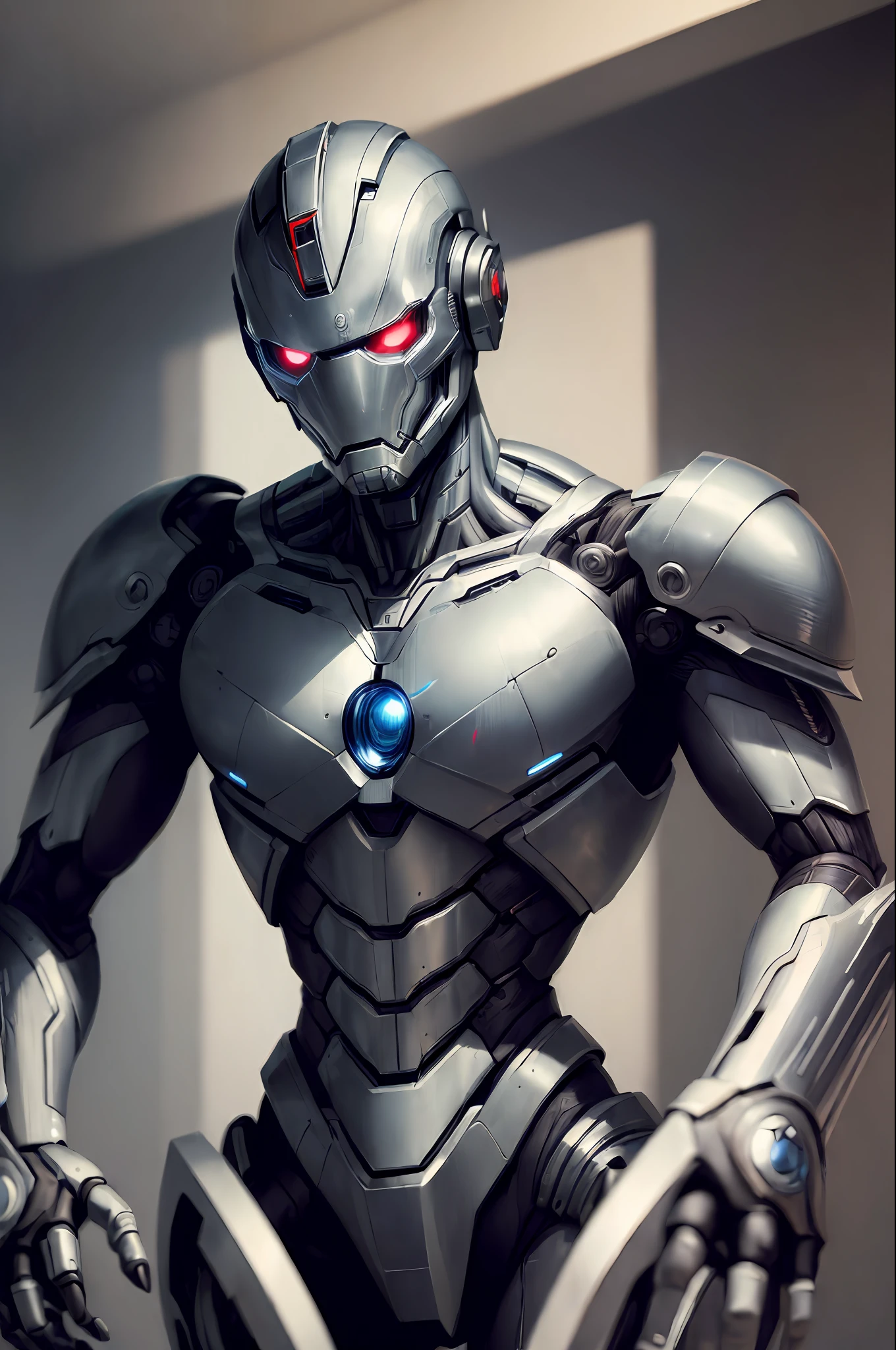 ((masterpiece:1.5)),((best quality)),((high detail1.0)),((realistic)), high quality shadow, high detail, cinematic light, side lighting, sharp focus, (robot:1.0), ultron, male