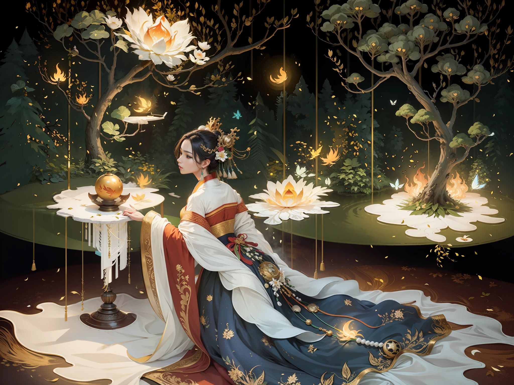 Masterpiece, best quality, a beautiful woman, ancient Chinese imperial robe, majestic domineering, curvaceous figure, phoenix eyes, phoenix feathers, sunshine, clear face, masterpiece, super detail, movie composition, ultra hd, high quality, extremely detailed, official art, uniform 8k wallpaper, super detail, (very detailed CG unity 8k wallpaper), (best quality), (best illustration), (best shadow), UI interface border design with natural elements forest theme. Avatar frame designed as round, surrounded by delicate leaves and branches, with fireflies and glowing particle effects, (UI interface box design), (natural elements), (jungle theme), (square), (leaves), (branches), (fireflies), butterflies, (delicate leaves), (glow), (particle effects), isometric 3D, Octane rendering, ray tracing, super detailed
