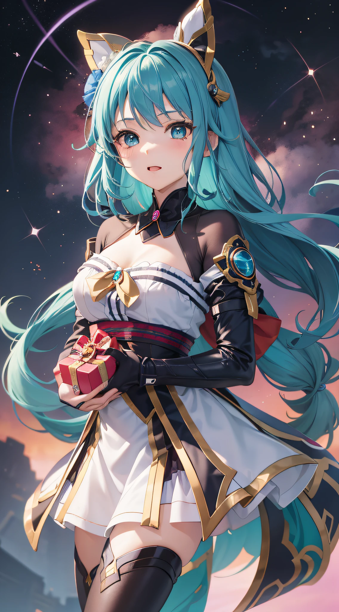 anime girl holding gift box in her hand, best anime 4k konachan wallpaper, mikudayo, anime girl with teal hair, high detail official artwork, android heroine, portrait anime space cadet girl, anime art wallpaper 8 K, anime art wallpaper 4 K, anime art wallpaper 4k, anime wallpaper 4k, anime wallpaper 4k