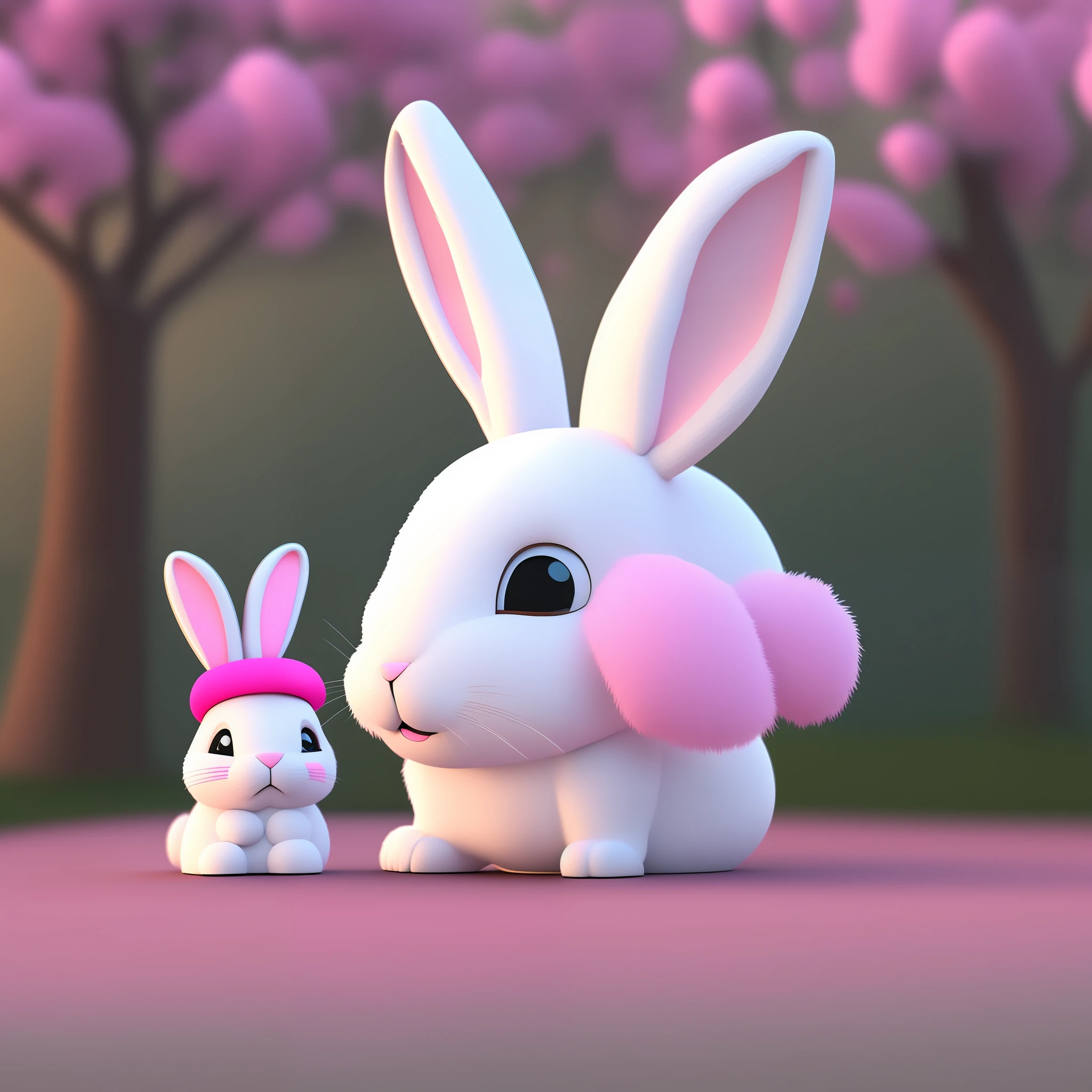 3D cartoon rabbit, cute shape, fine hair white, anthropomorphic rabbit, wearing pink fur hat --auto --s2