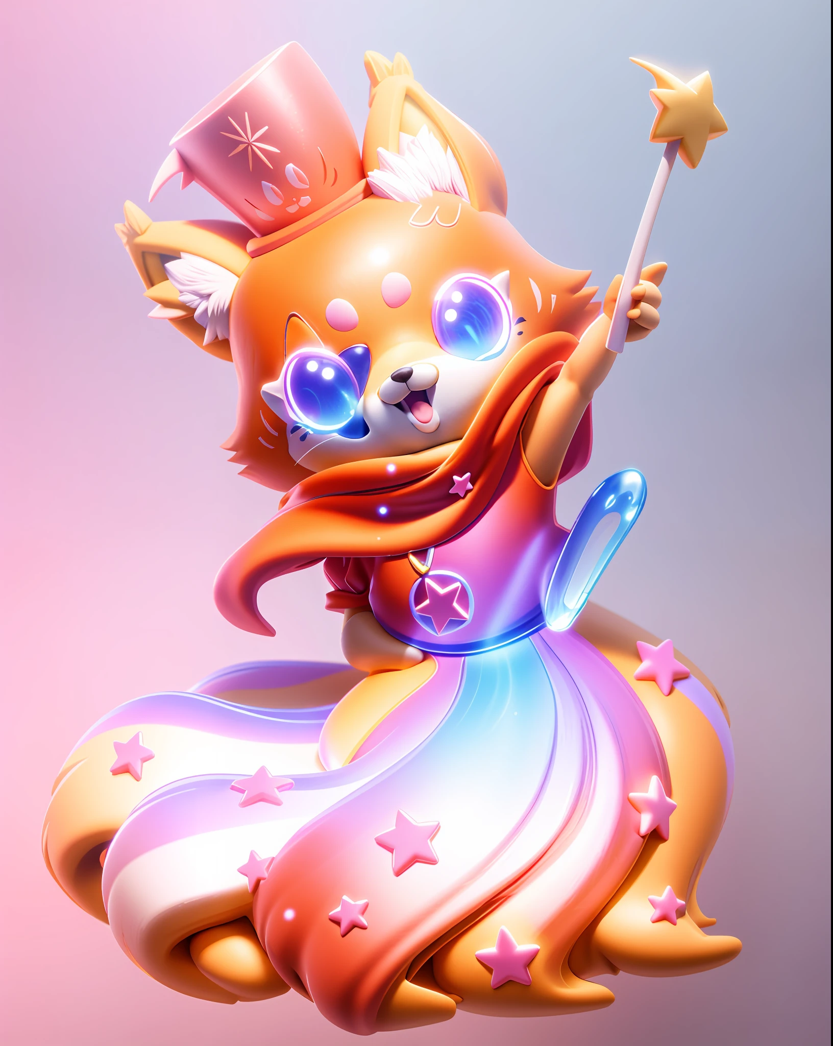 There is a cartoon character sitting on table, clay rendering, 3D magician fox, 3D clay rendering, 3d clay rendering, Zbrush sculpting color, 3d pet shop, 3d smallest pet shop animal, 3d smallest pet shop animal, clay model, stylized to 3d rendering, color zbrush rendering