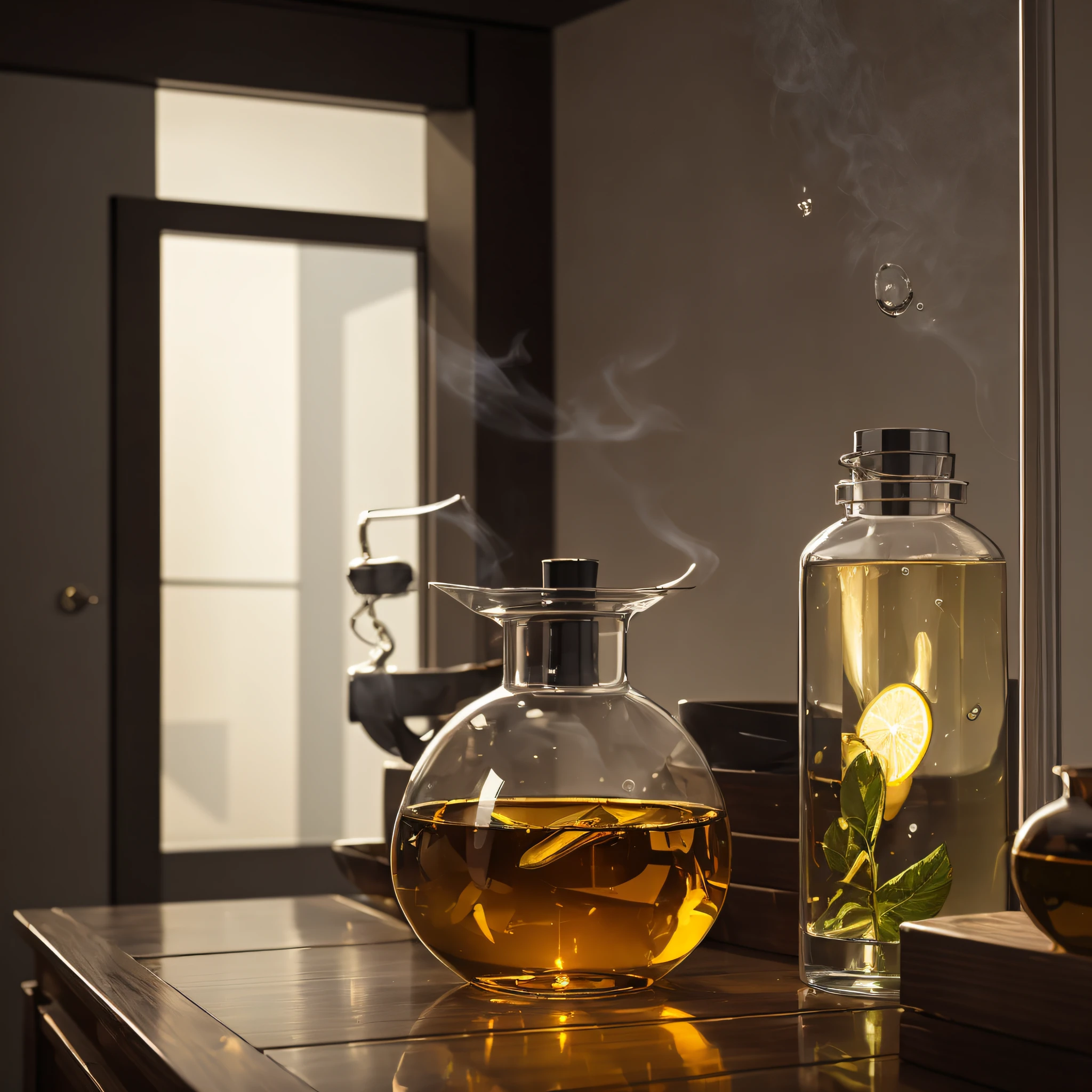 Min Taiwan style, aromatherapy, gauze fog glass, multiple, multiple colors, side by side, yellow background, realistic style --auto --s2
