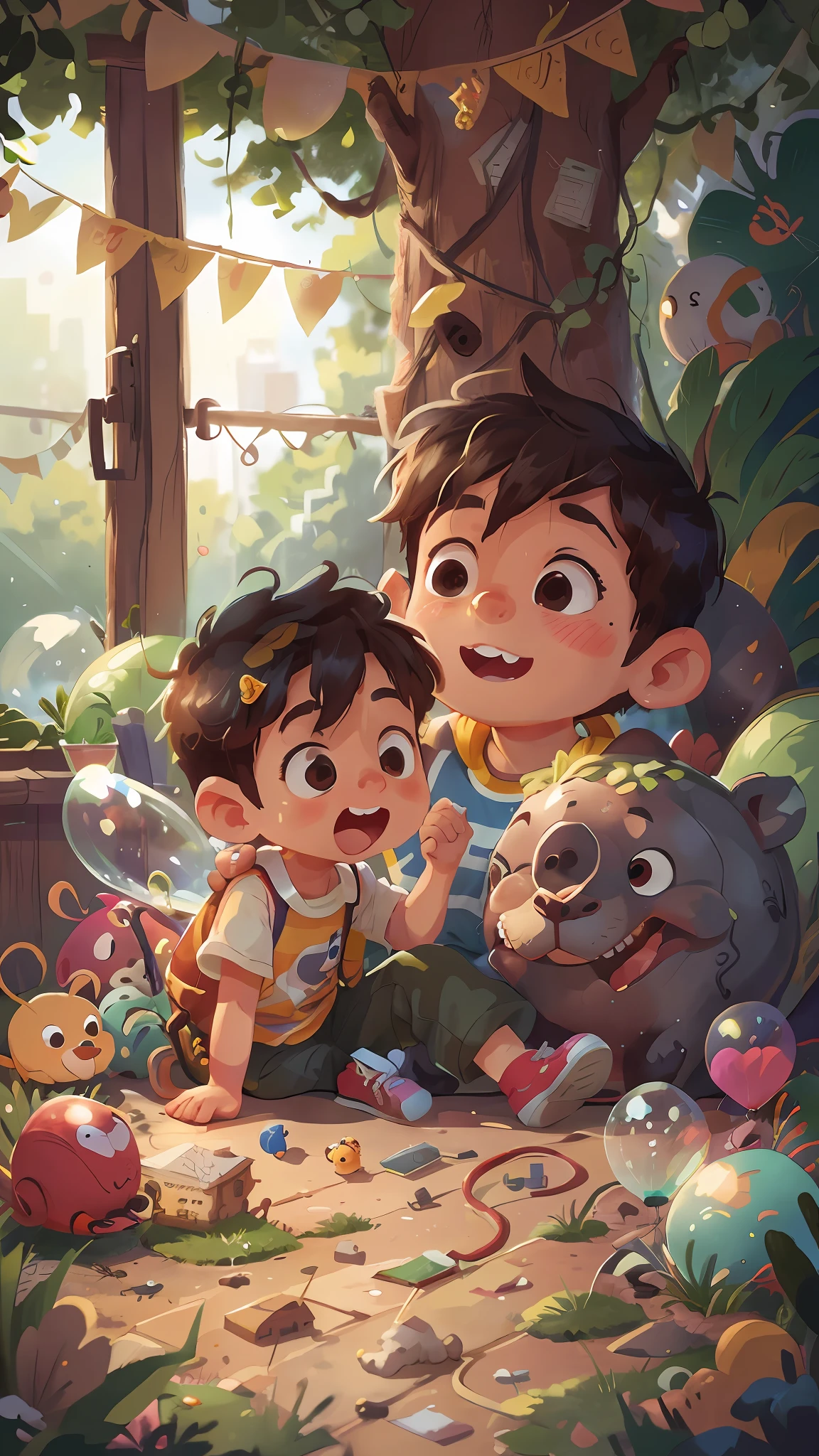 A boy, zoo, many balloons, happy, happy, perfect quality, clear focus (clutter - home: 0.8), (masterpiece: 1.2) (realistic: 1.2) (bokeh) (best quality) (detailed skin: 1.3) (intricate details) (8K) (detail eyes) (sharp focus), (happy)