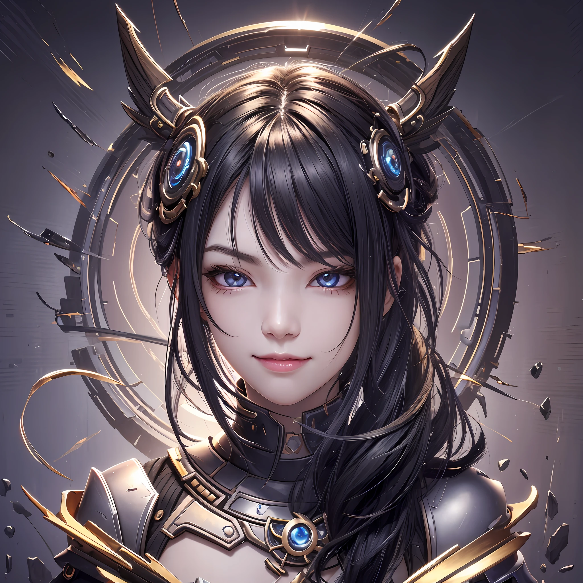 black hair, wince, longeyelashes, solid circle eyes, light smile, fang, Surrealism, 8k, super detail, ccurate, best quality, textured skin --auto --s2