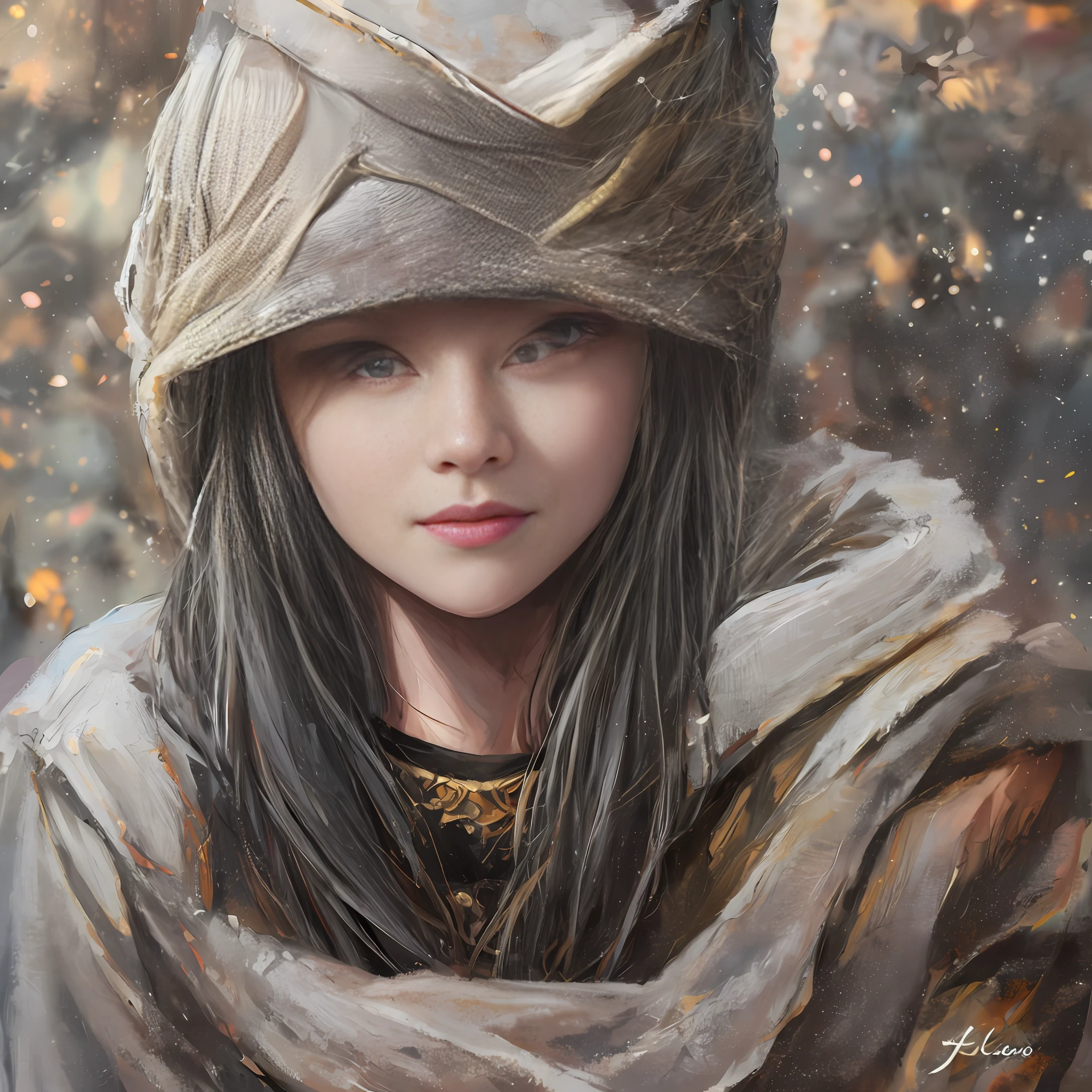 wlop,dalcefo,realistic,painting,fine detailed face,((winter)), cinematic light,