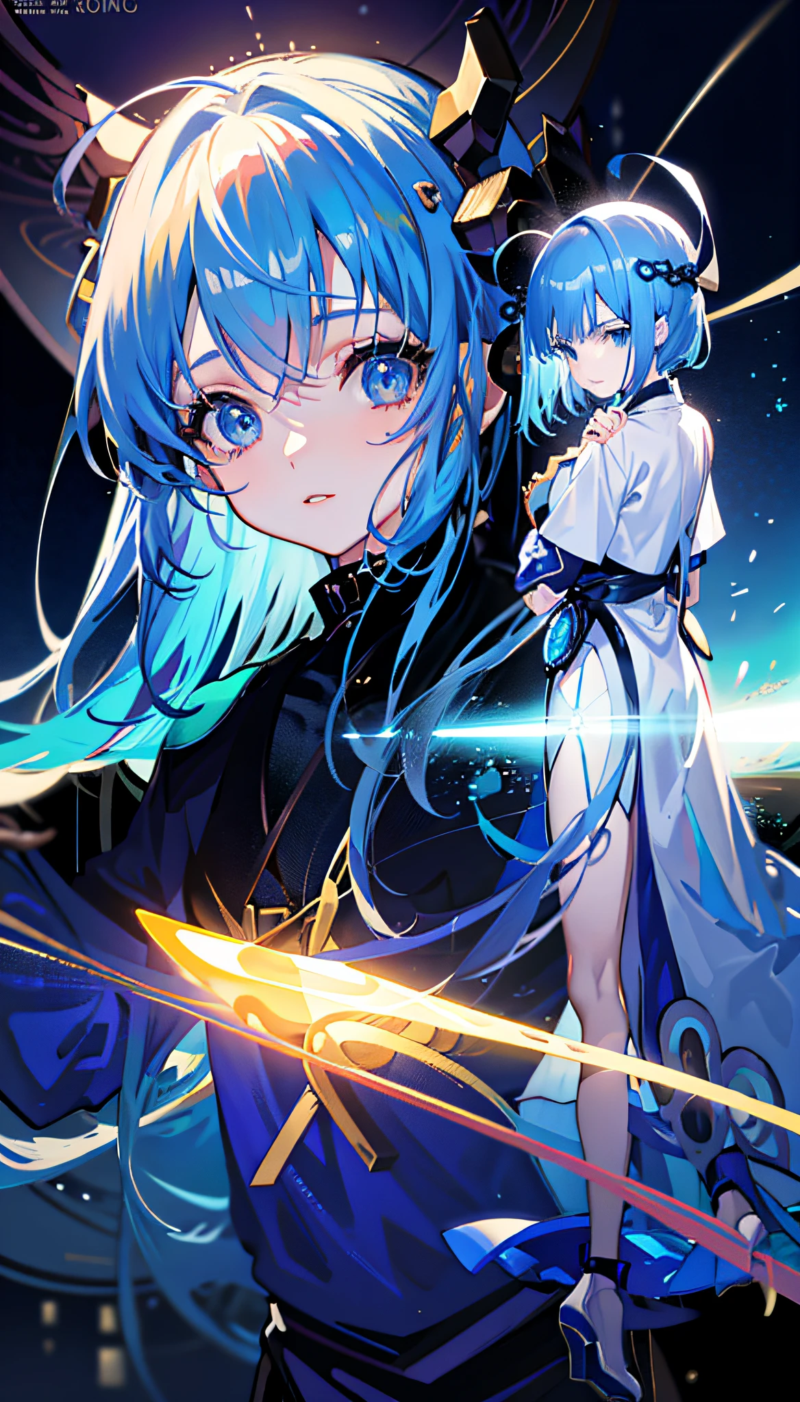 anime girl with blue hair and blue dress standing in front of a sky, anime style 4 k, 4 k manga wallpaper, detailed digital anime art, anime art wallpaper 8 k, anime art wallpaper 4 k, anime art wallpaper 4k, detailed anime artwork, detailed anime art, best anime 4k konachan wallpaper, detailed key anime art, portrait knights of zodiac girl