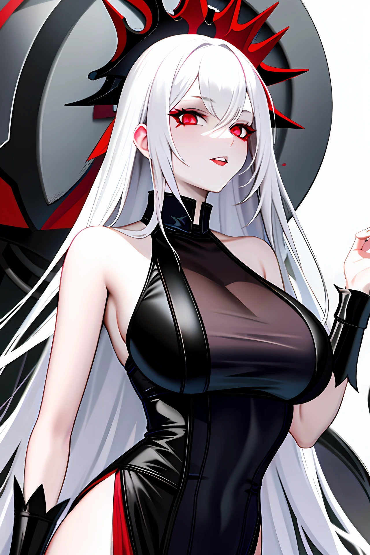 white hair, goth, red eyes, large breasts, 1girl, pale skin