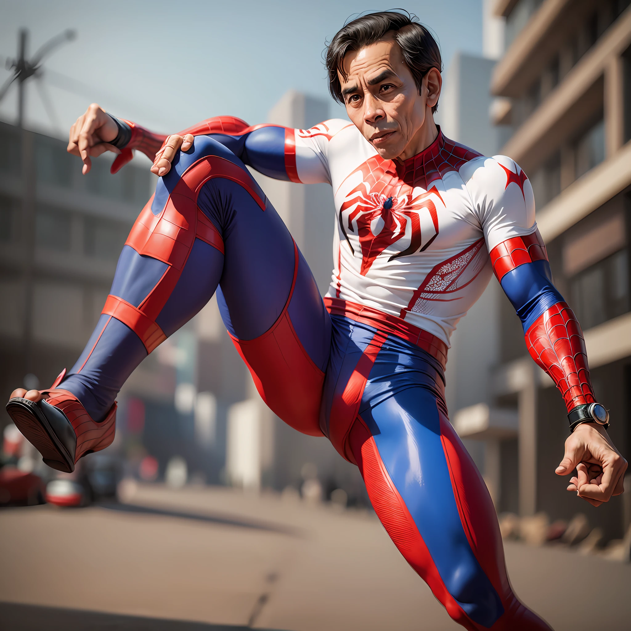 president of Indonesian mr jokowi dodo with Spiderman costum --auto --s2