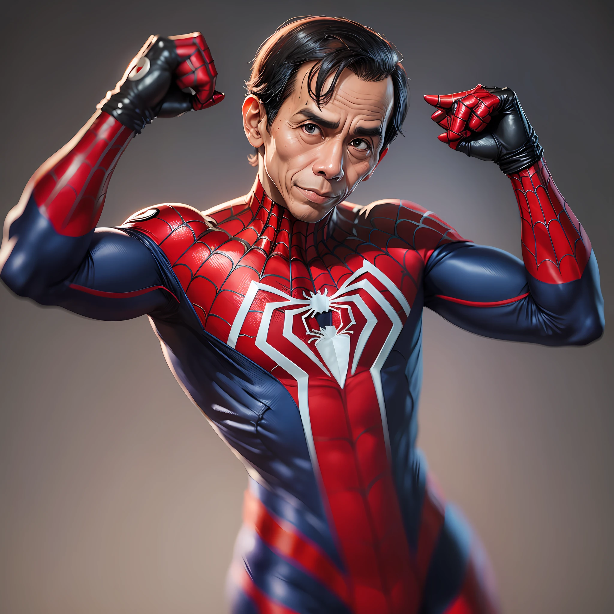 president of Indonesian mr jokowi dodo with Spiderman costum --auto --s2