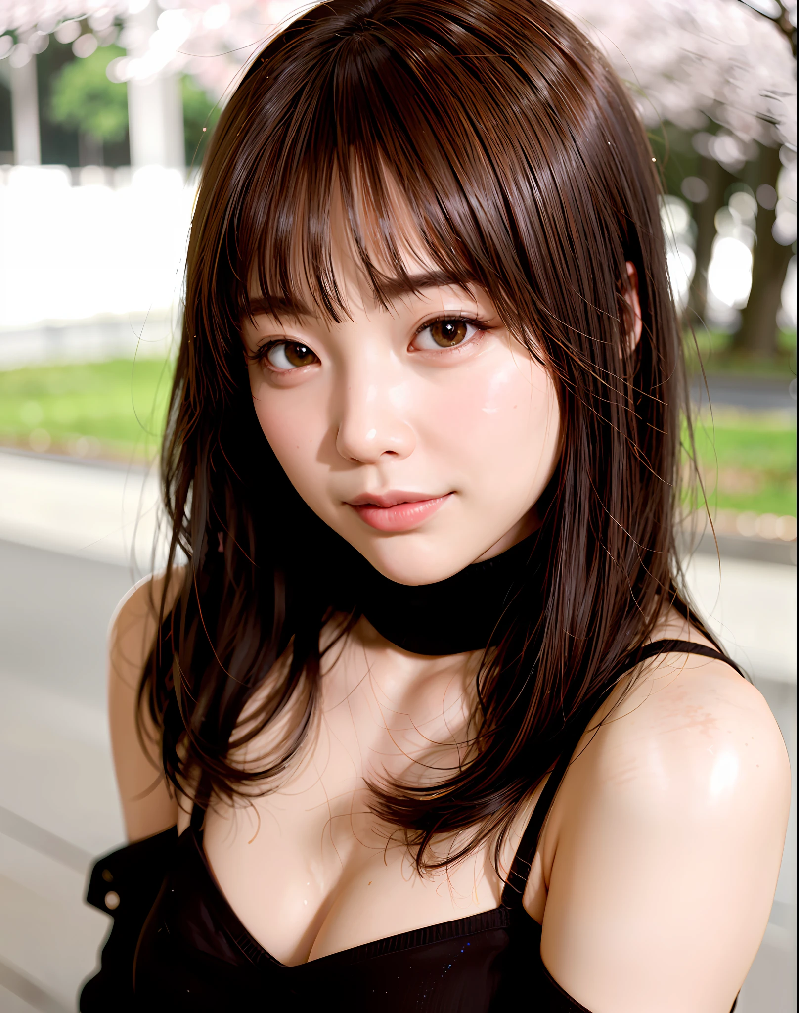 Best Quality, Realistic, 8K, High Resolution, 1girl, Woman, (Skindentation), (Turtleneck Sweater Big Breasts Leaking Big Breast Leaking Collarbone), (Professional Lighting, Background Blur), (Under the Cherry Blossom Tree), (), (Cherry Blossoms), (Brunet: 2.0), (Top: 1.5), (Portrait: 0.6), Gorgeous, Blooming, (Flowing Hair), (Light Particles, Lens Glow, Glow Particles: 0.6), (Dynamic Pose: 1.2), Soft Light, Warming up