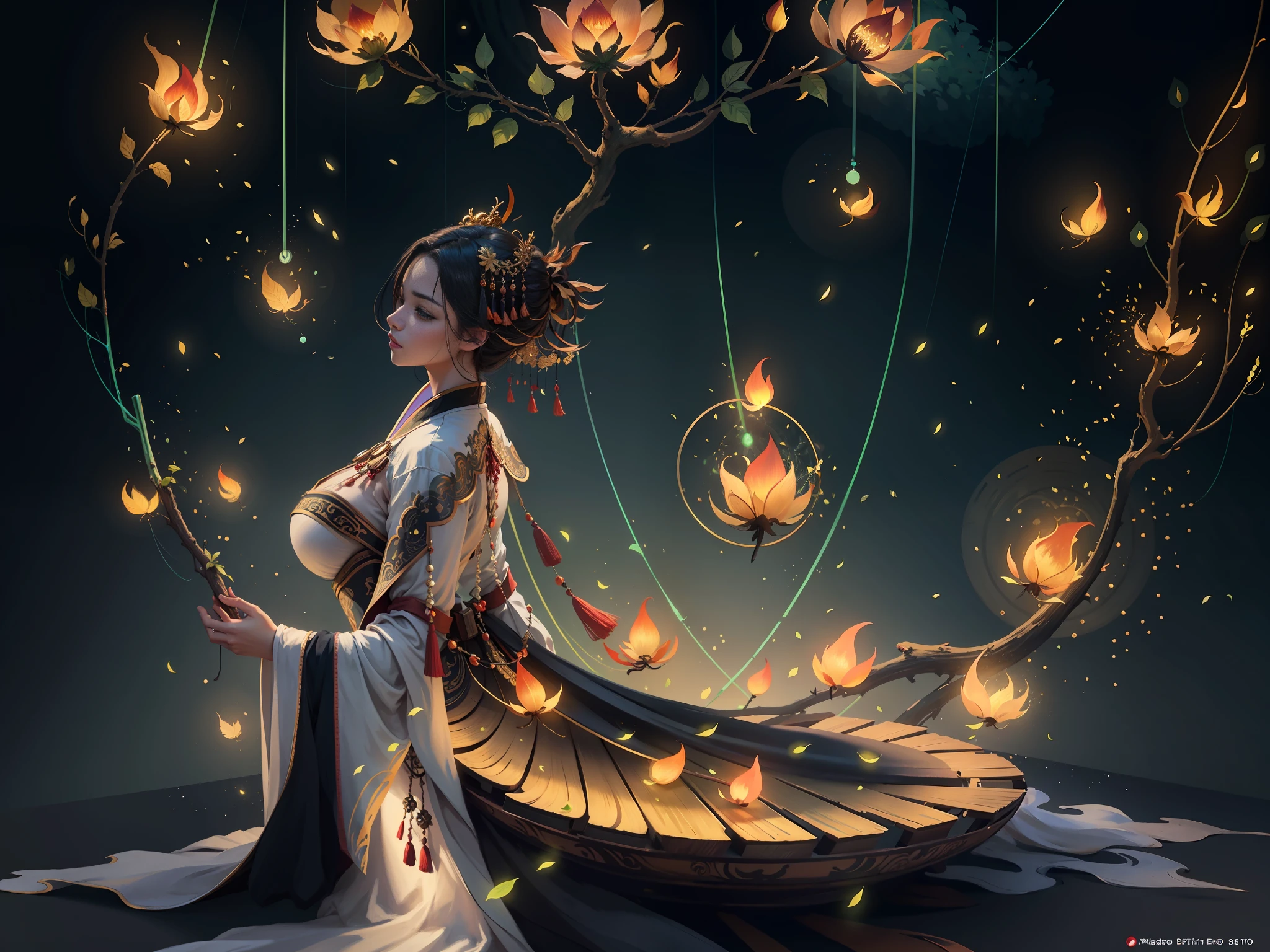 Masterpiece, best quality, a beautiful woman, ancient Chinese imperial robe, majestic domineering, curvaceous figure, phoenix eyes, phoenix feathers, sunshine, clear face, masterpiece, super detail, movie composition, ultra hd, high quality, extremely detailed, official art, uniform 8k wallpaper, super detail, (very detailed CG unity 8k wallpaper), (best quality), (best illustration), (best shadow), UI interface border design with natural elements forest theme. Avatar frame designed as round, surrounded by delicate leaves and branches, with fireflies and glowing particle effects, (UI interface box design), (natural elements), (jungle theme), (square), (leaves), (branches), (fireflies), butterflies, (delicate leaves), (glow), (particle effects), isometric 3D, Octane rendering, ray tracing, super detailed