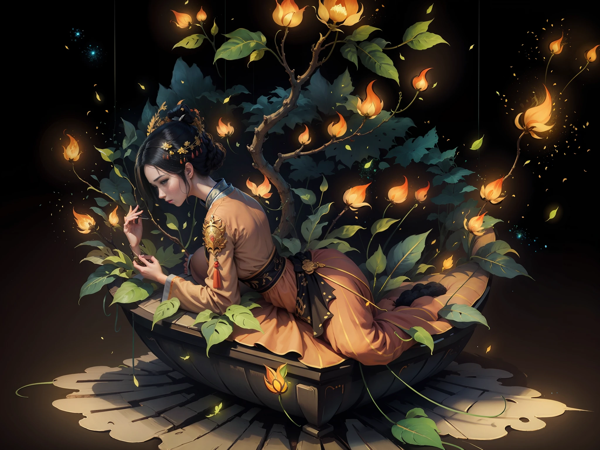 Masterpiece, best quality, a beautiful woman, ancient Chinese imperial robe, majestic domineering, curvaceous figure, phoenix eyes, phoenix feathers, sunshine, clear face, masterpiece, super detail, movie composition, ultra hd, high quality, extremely detailed, official art, uniform 8k wallpaper, super detail, (very detailed CG unity 8k wallpaper), (best quality), (best illustration), (best shadow), UI interface border design with natural elements forest theme. Avatar frame designed as round, surrounded by delicate leaves and branches, with fireflies and glowing particle effects, (UI interface box design), (natural elements), (jungle theme), (square), (leaves), (branches), (fireflies), butterflies, (delicate leaves), (glow), (particle effects), isometric 3D, Octane rendering, ray tracing, super detailed