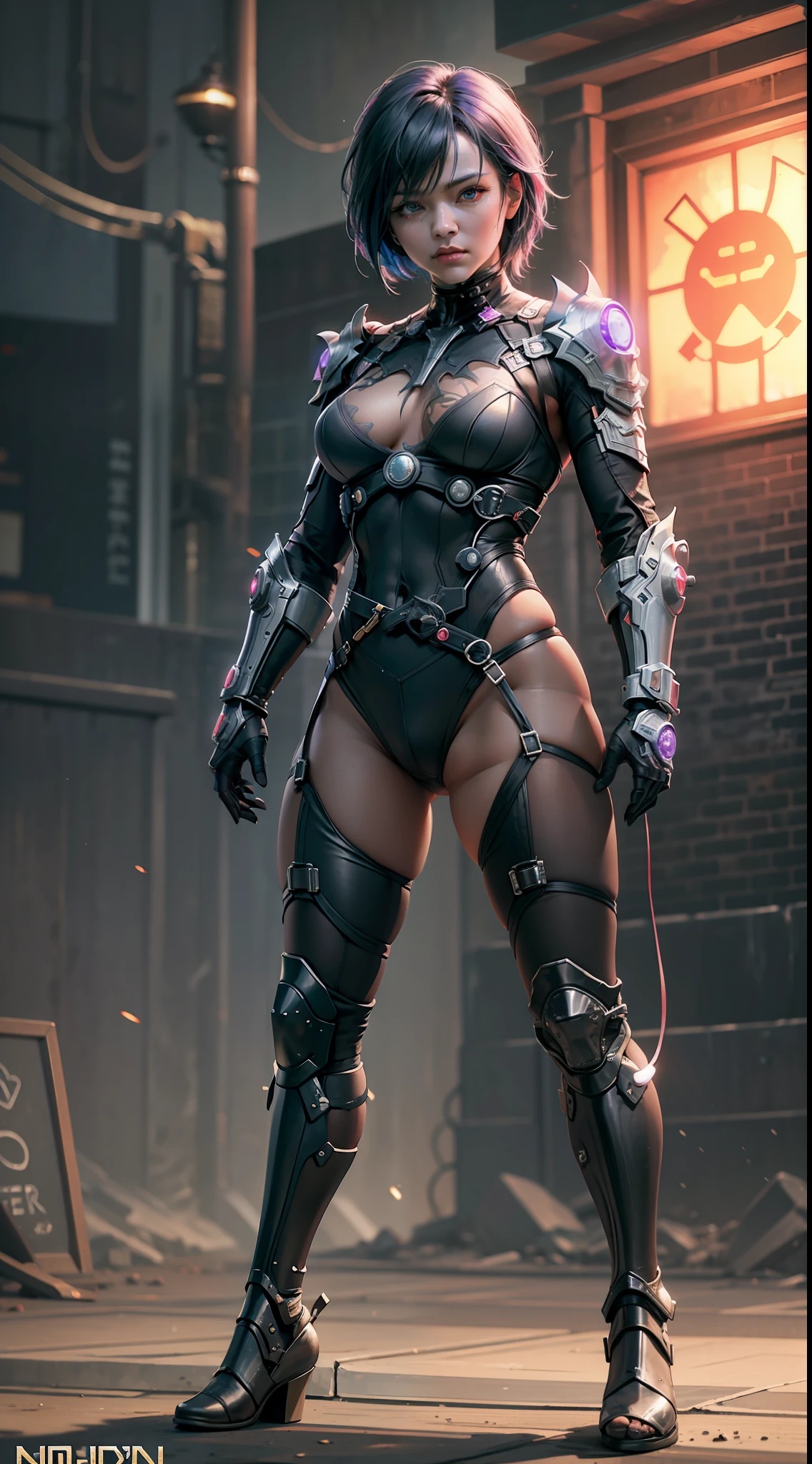 MK11 Raiden as a female, standing, post apocalytic dessert, night time, colorful background, UHD, side lighting, ultra realistic, ray tracing, full body must be shown