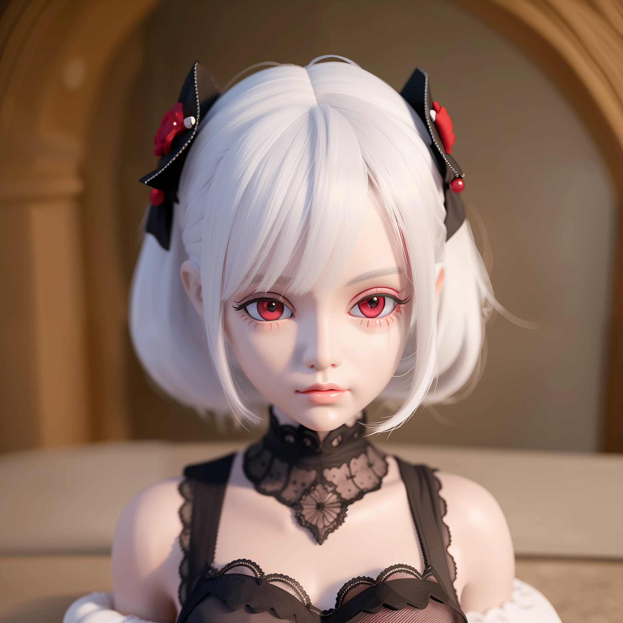 3d doll, white hair, red eyes, 3d character, 3d character, cute doll, beautiful 3d doll, 3d, 1 boneca