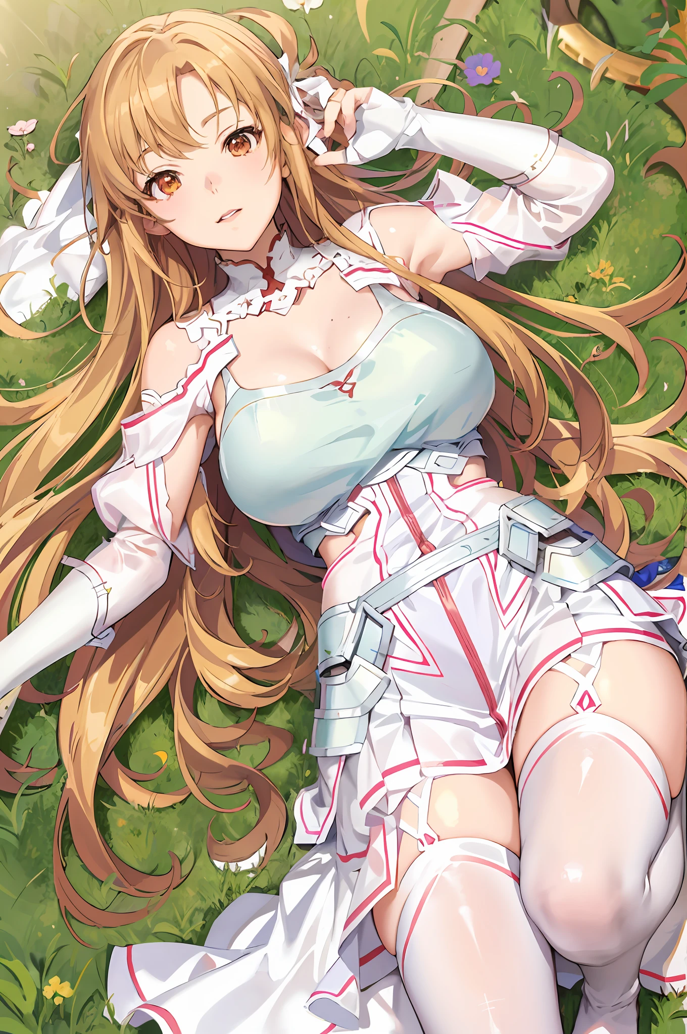 anime girl laying on the ground with her arms behind her head, cushart krenz key art feminine, high detailed official artwork, anime goddess, asuna yuuki, detailed key anime art, epic light novel art cover, clean detailed anime art, small curvy , official artwork, detailed anime artwork, asuna from sao, marin kitagawa fanart