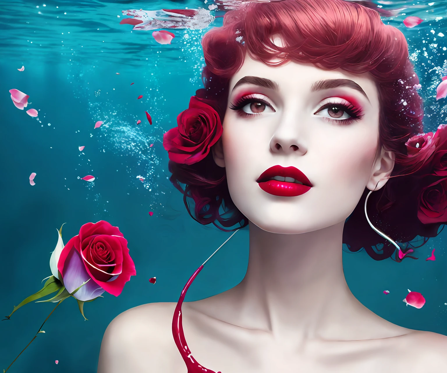 Advertising photography, lip stain, underwater, rose
