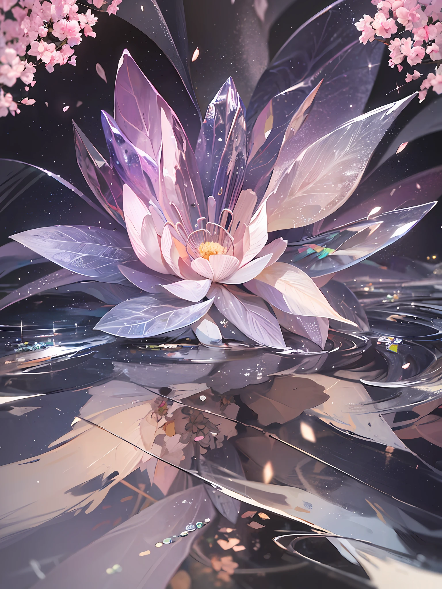 crystal flower, beautiful, shinny, bloom, colorful, reflection, ray tracing, masterpiece