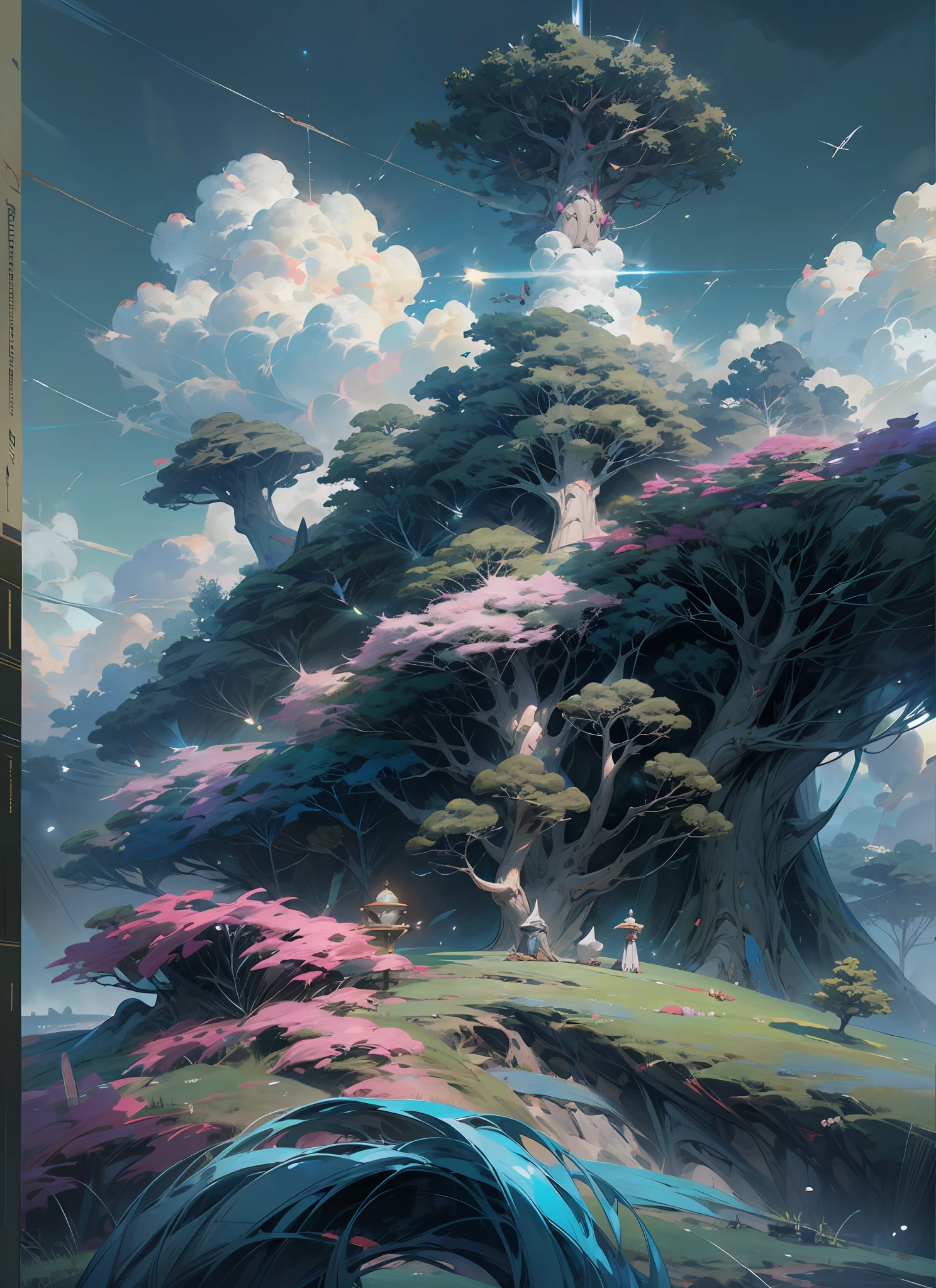 Sky, Clouds, holding_weapon, no_humans, Glow, giant_ trees , art, war_ mecha,artificial intelligence_Architecture, drones, "sky, cloud, glowing, big trees , Green house building, cybernetic _trees, tree_mech, sci-fi, cityscape, realistic, mechanical" Science Fiction, Cities, Rendered in Octane, hyper realistic, 8k, epic composition, cinematic, octane render, artstation landscape vista photography by Carr Clifton & Galen Rowell, 16K resolution, Landscape veduta photo by Dustin Lefevre & tdraw, 8k resolution, detailed landscape painting by Ivan Shishkin, DeviantArt, Flickr, rendered in Enscape, Miyazaki, Nausicaa Ghibli, Breath of The Wild,,trending in artstation, cgsociety, 8k post-processing highly detailed,Junji Murakami, Mucha Klimt, Sharandula, Hiroshi Yoshida, Tom Bagshaw, Ross Tran, Artgerm,Craig Mullins,dramatic,Junji Murakami, moody lighting rendered by octane engine,characters 8K symmetrical arstation, cape,cinematic lighting, intricate details, 8k detail post processing, hyperealistic, octane rend, Zdzisław Beksiński style, ar 2:3 Reality Reality --auto --s2