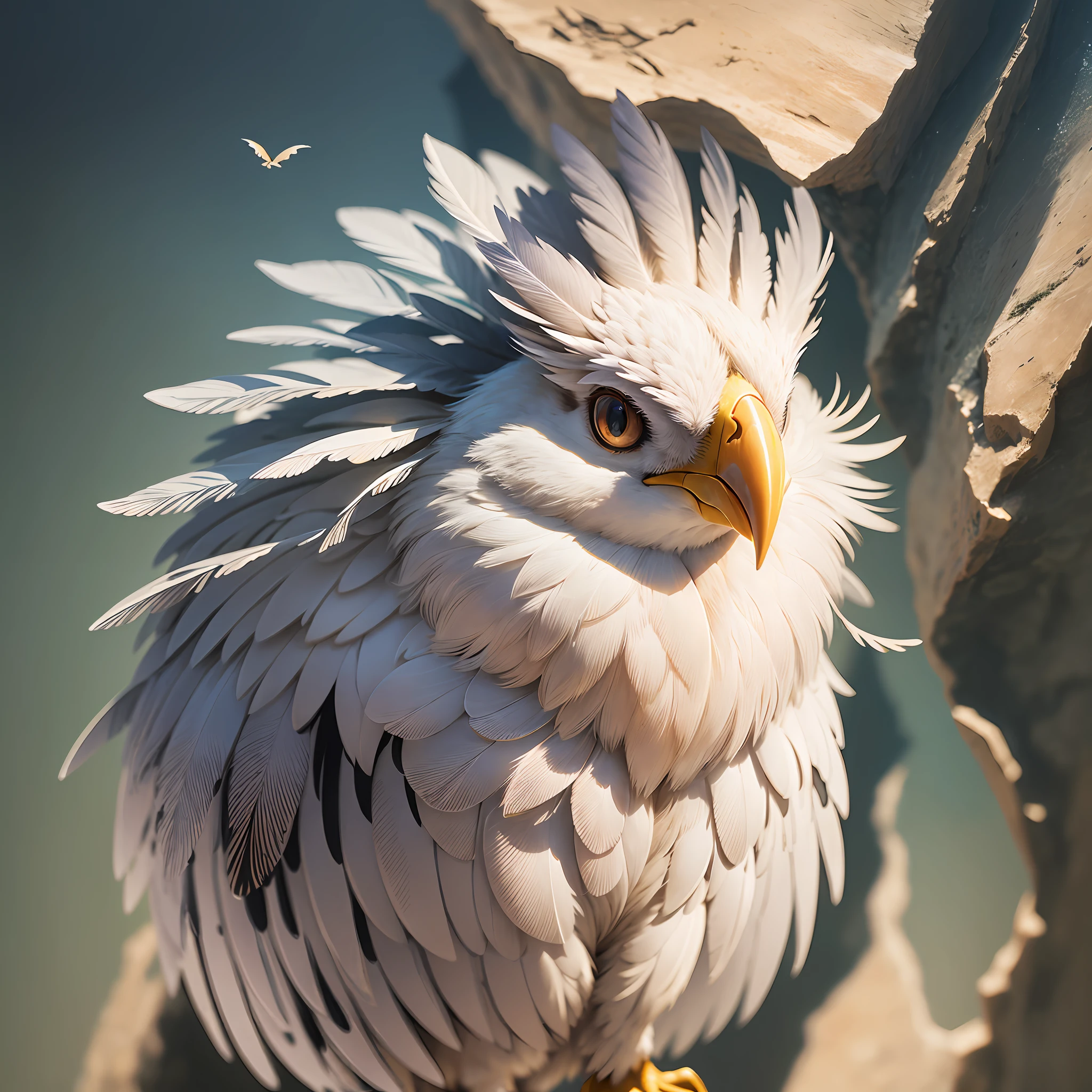 Realistic fantasy, detail, realism, computer clarity, 8kk, cliff, cliff, sky, wind (high ultra-clarity, detail of nature), on the edge of a cliff city (ultra-high detail of the city), (glass high-rise buildings), streets, many people, glass bridge over a cliff, birds (detailing the appearance of birds), (head, beak, wings, tail, paws), (detailing feathers), 1:1 --auto --s2